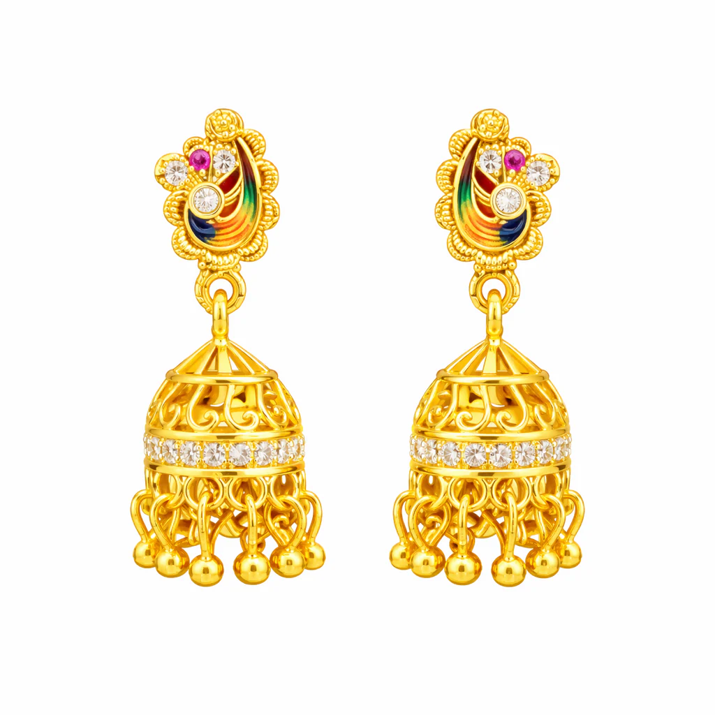 Jewellery – Elegant Gold Finish Peacock Earrings with Stone Details - Image 3