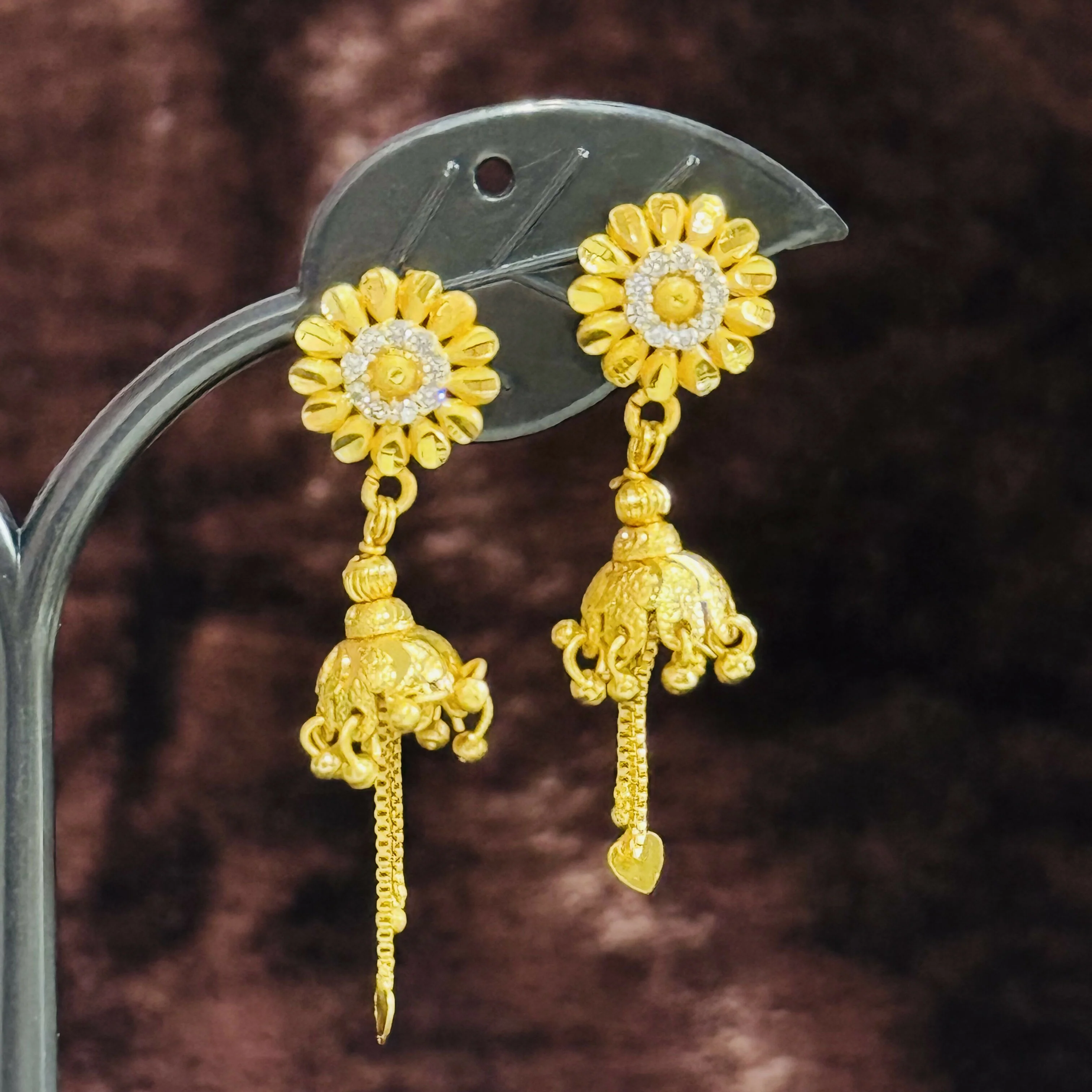 Sunflower Jhumka Earrings – Elegant Gold Plated Design - Image 2