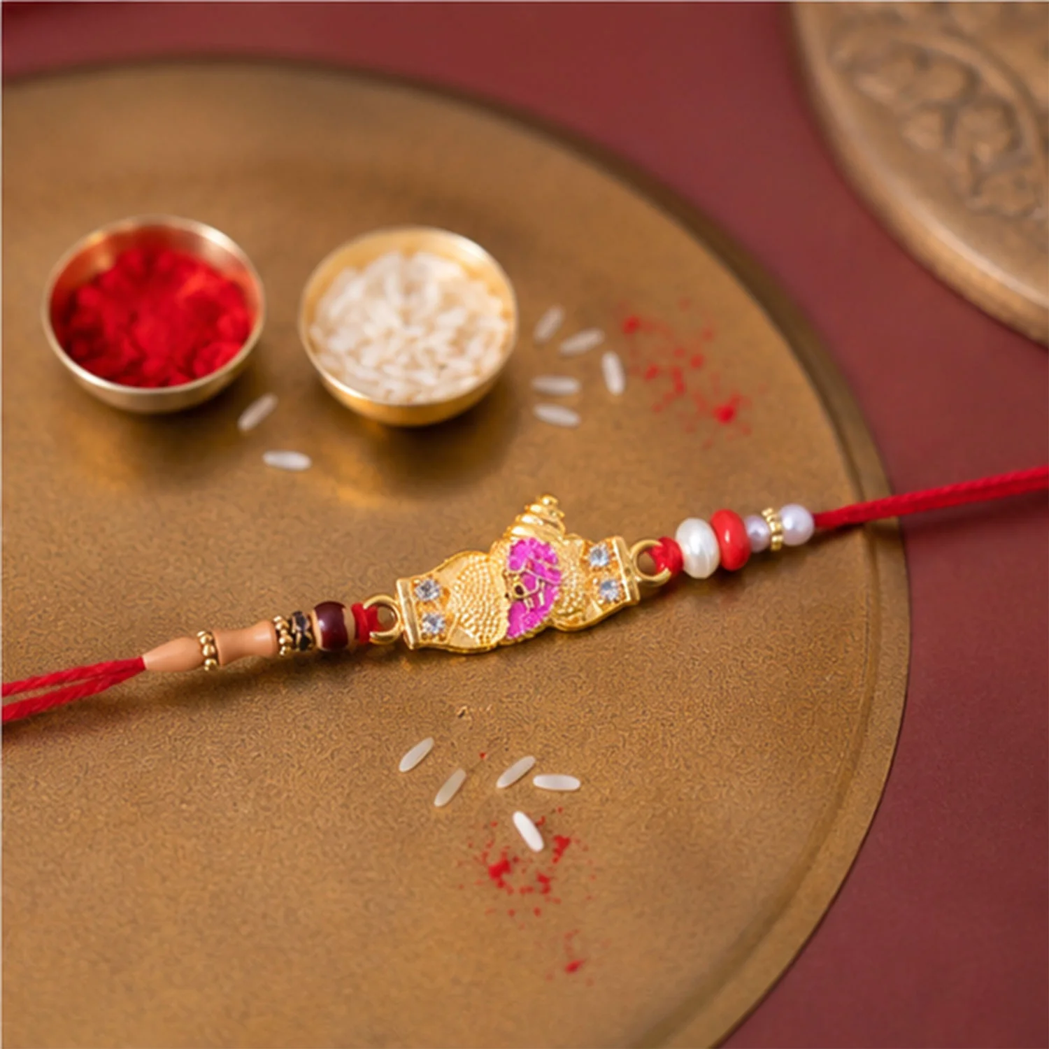 Designer Rakhi with Beads & Pearl Detail – Elegant & Festive - Image 3