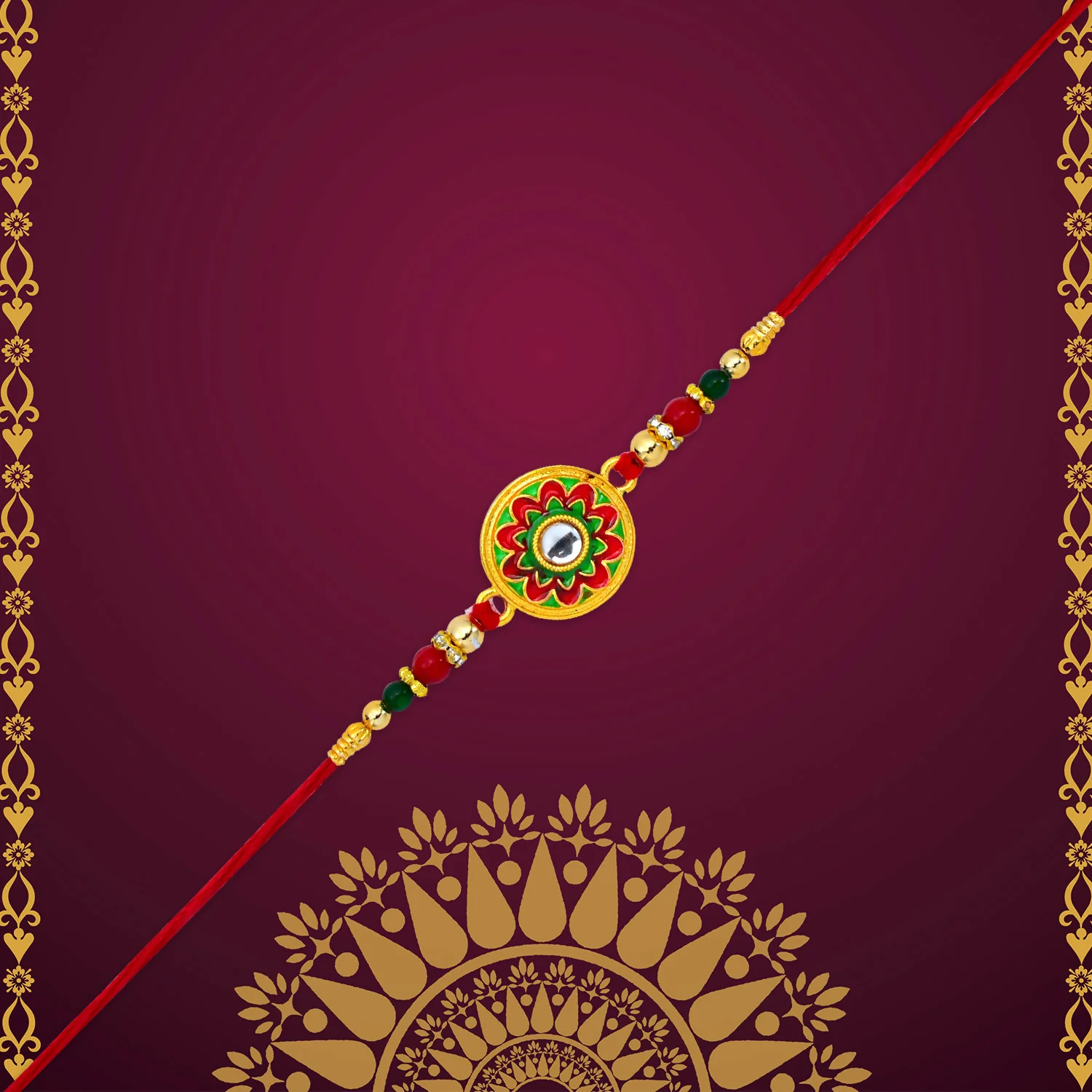 Colorful Flower Rakhi – Vibrant Enamel & Beaded Design - Image 2