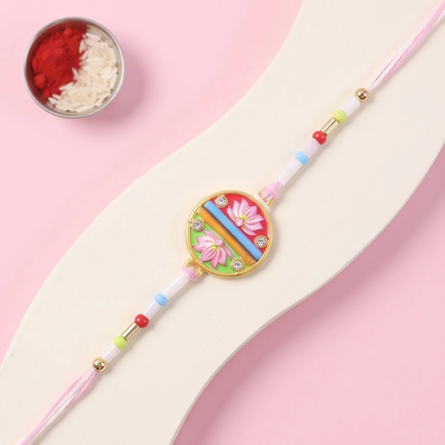 Disc Pastel Beads Rakhi for Brother – Festive Raksha Bandhan Gift