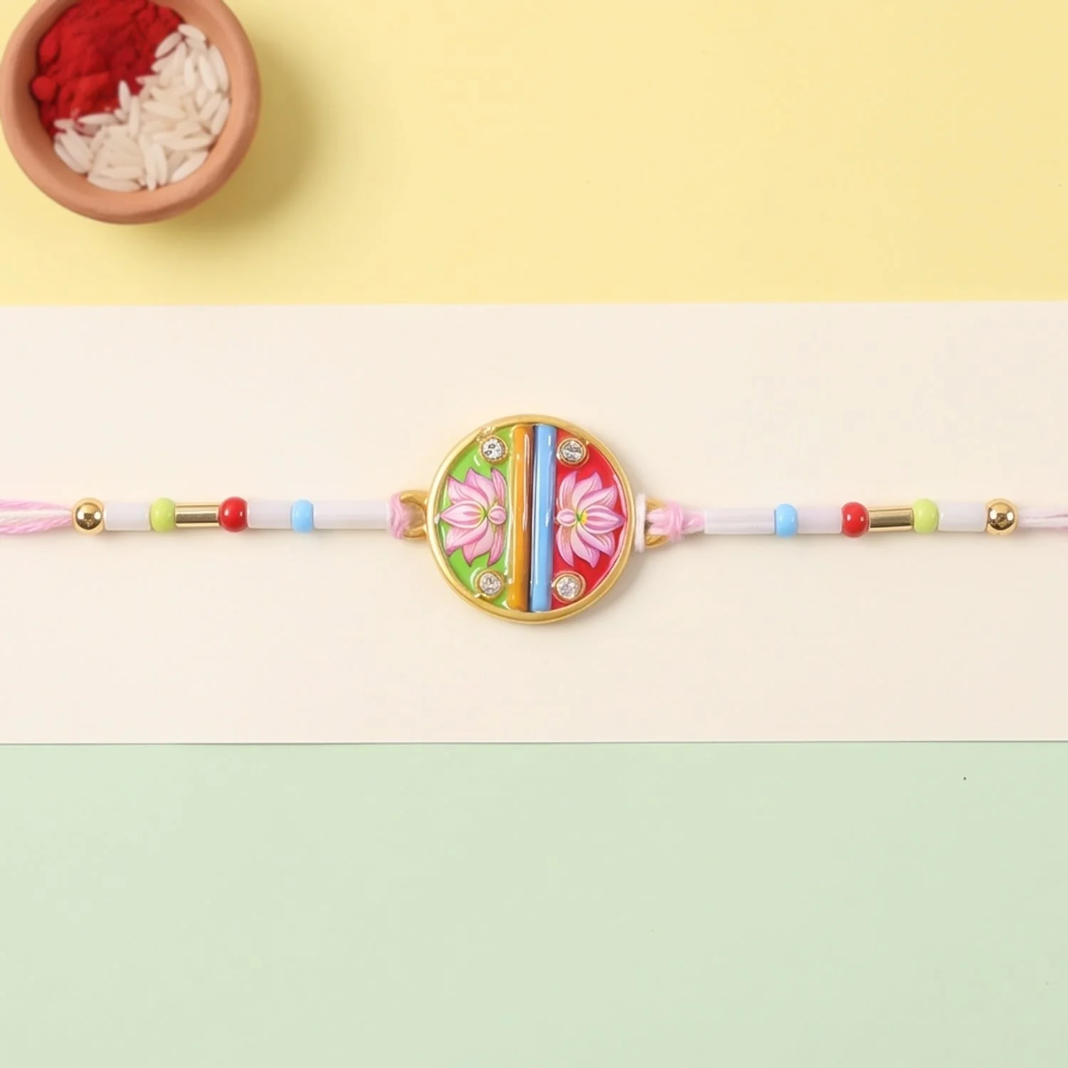 Disc Pastel Beads Rakhi for Brother – Festive Raksha Bandhan Gift - Image 2