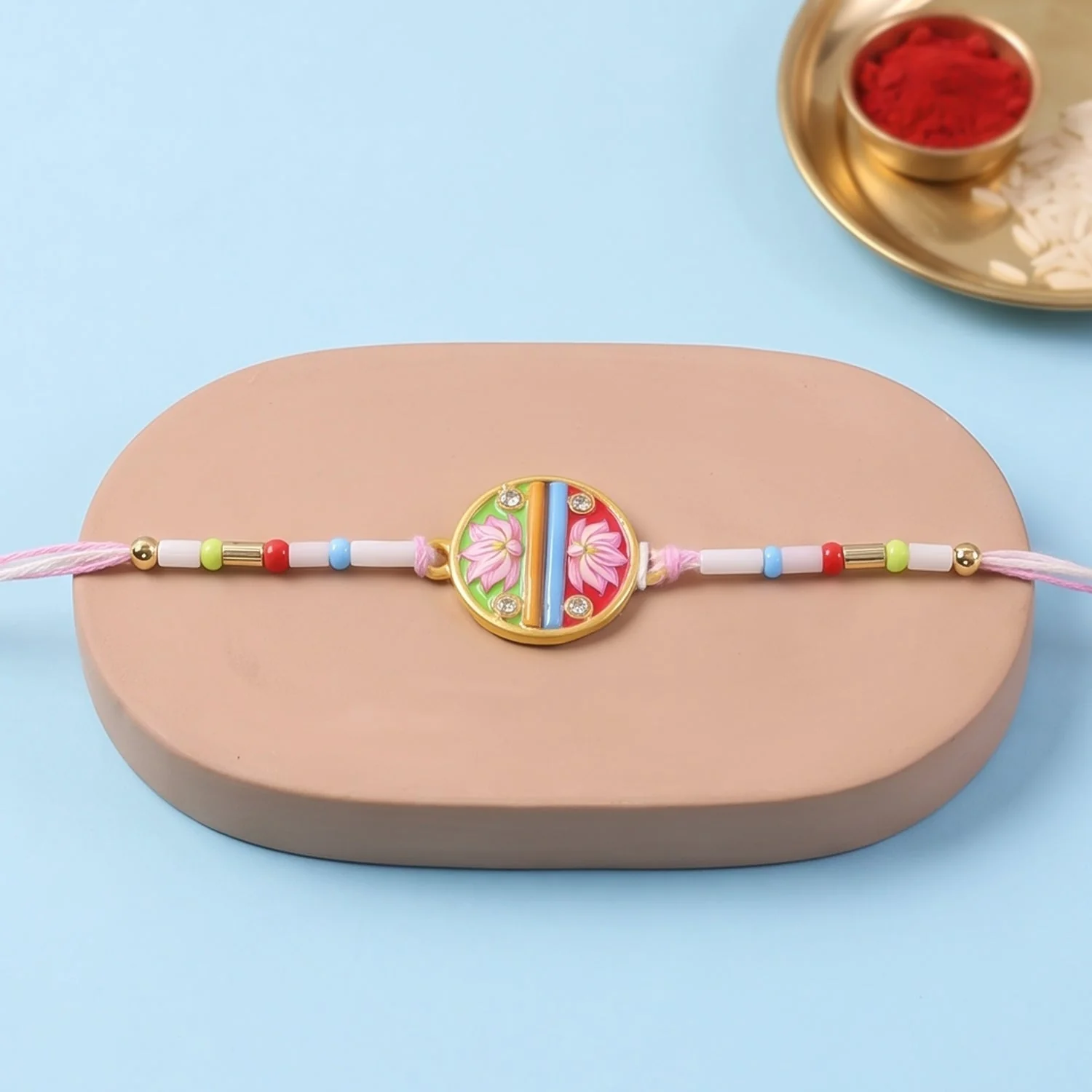 Disc Pastel Beads Rakhi for Brother – Festive Raksha Bandhan Gift - Image 3