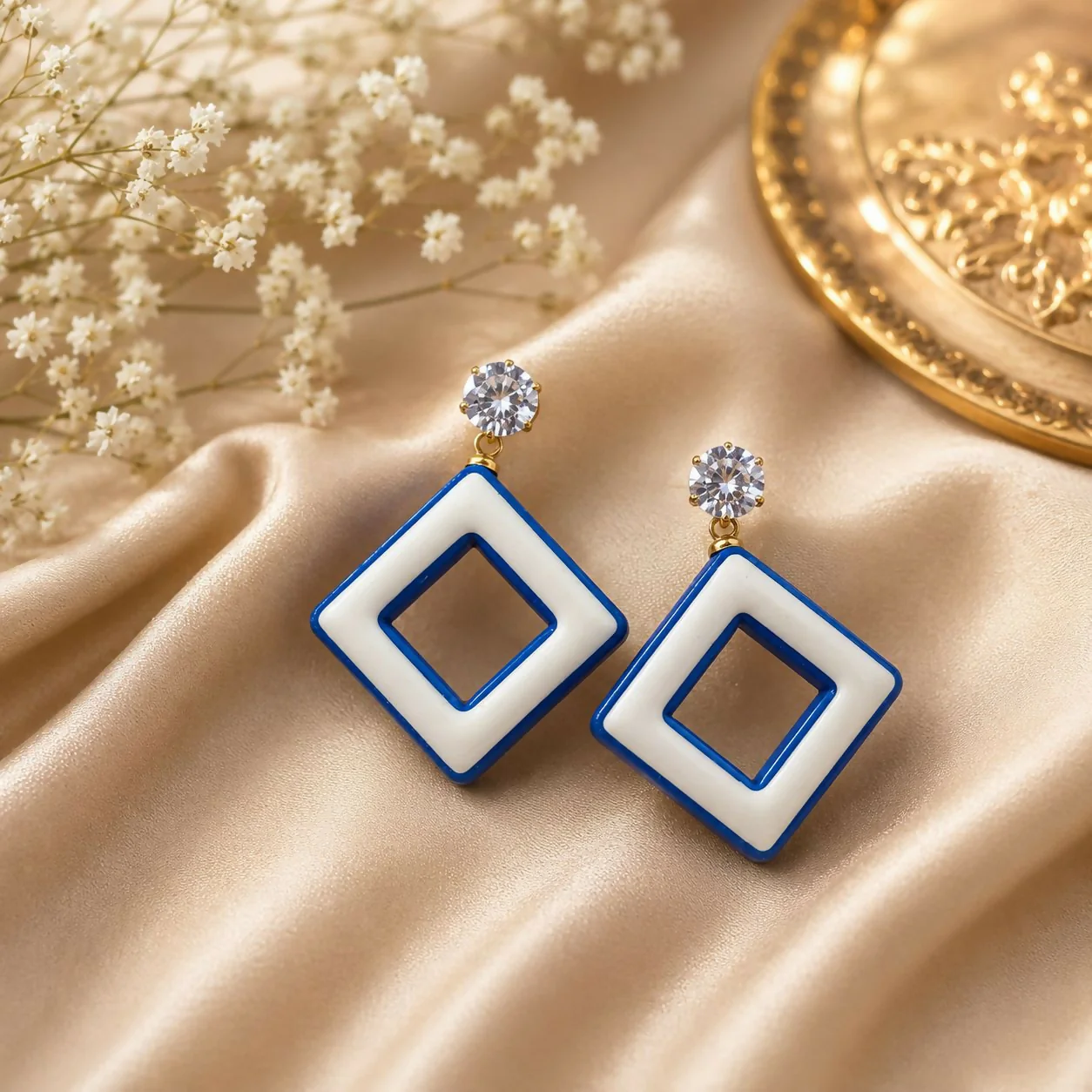 Colorful Geometric Drop Earrings – Trendy Crystal Jewellery Set - Image 3