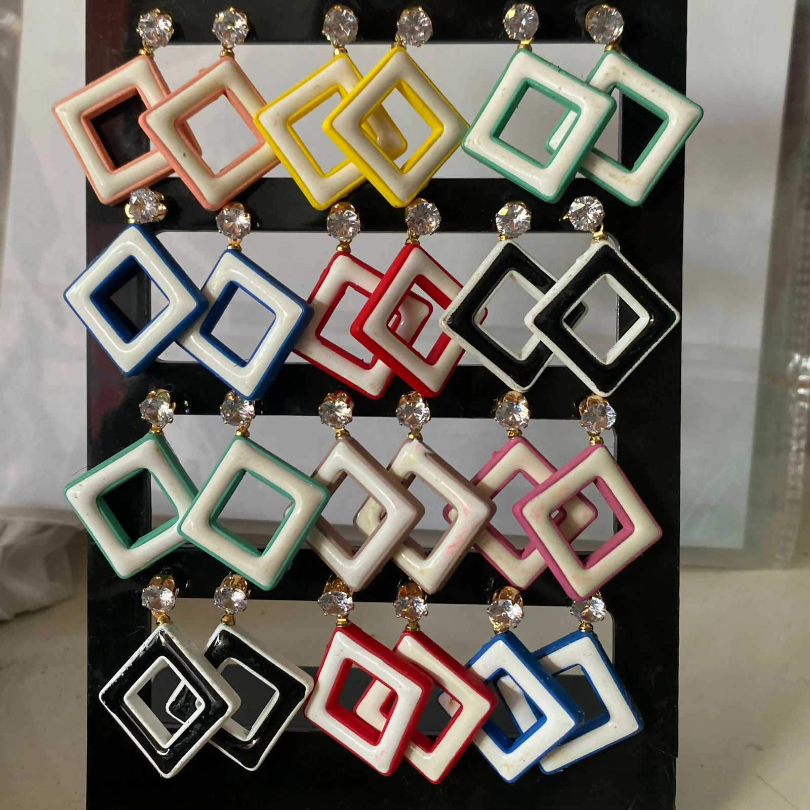 Colorful Geometric Drop Earrings – Trendy Crystal Jewellery Set - Image 4