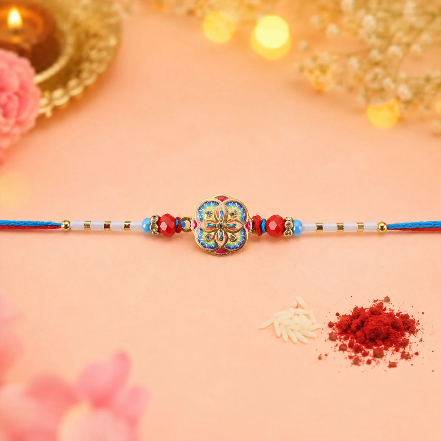 Colorful Kundan Rakhi – Elegant Festive Touch for Raksha Bandhan - Image 3