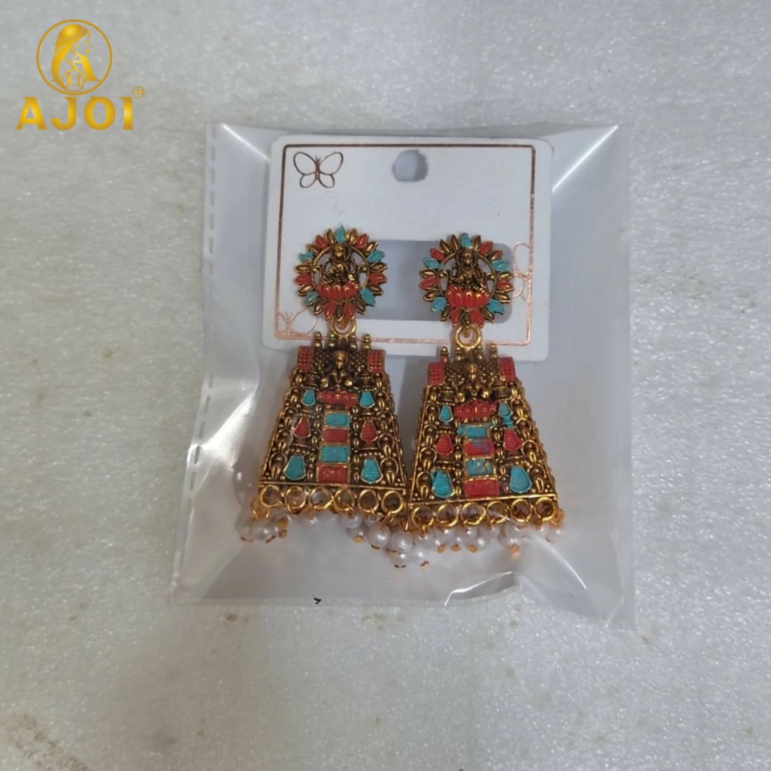 Colorful Lakshmi Temple Pearl Earrings – Ethnic Festive Jewelry - Image 5