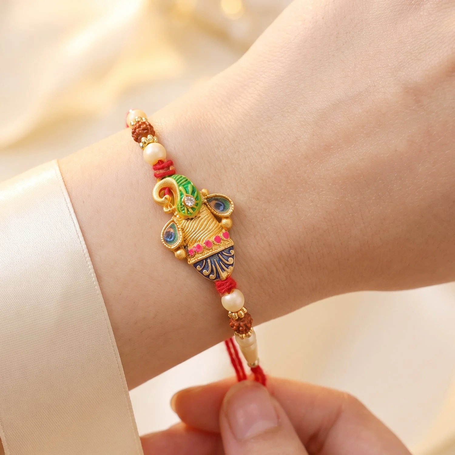 Colorful Peacock Meenakari Rakhi for Brother Bhai Raksha Bandhan Festival Special Gift - Image 3