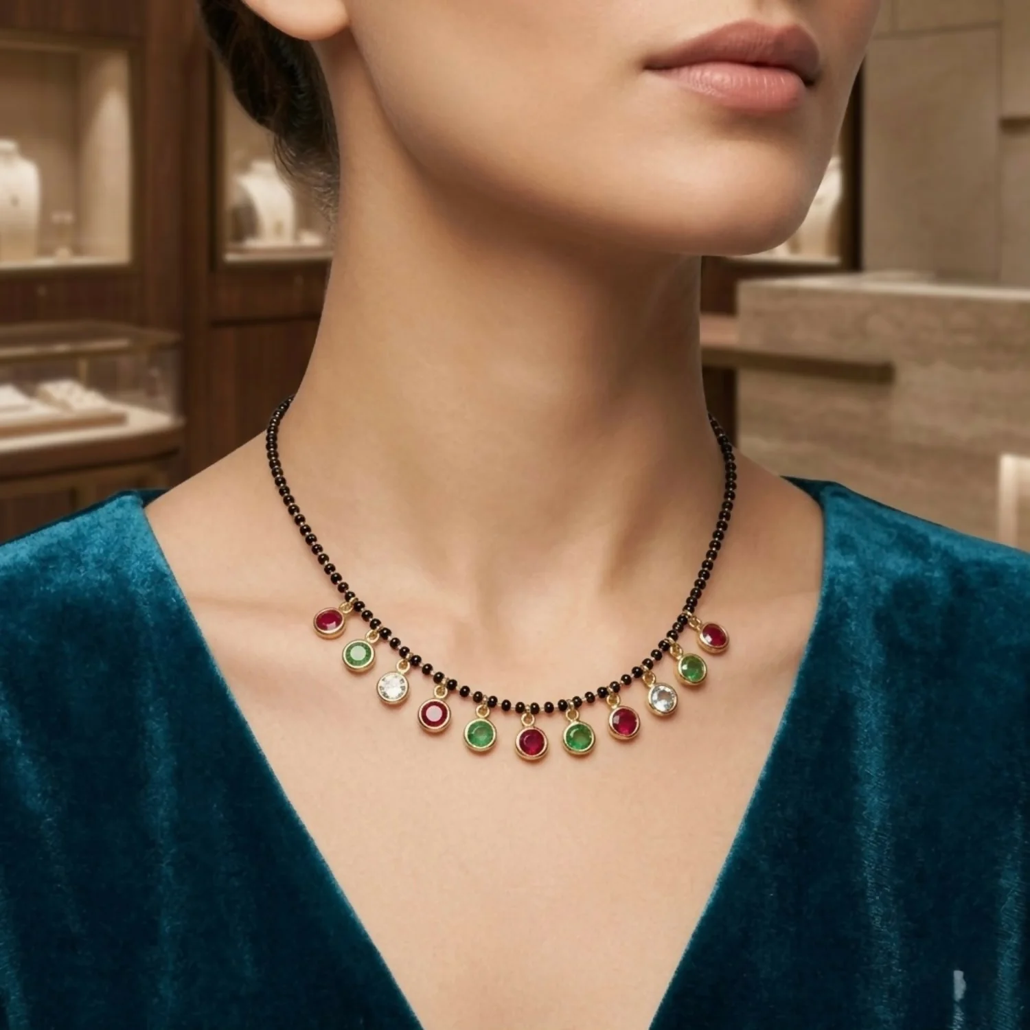 Colorful Stone Beaded Black Chain Necklace – Statement Jewelry for Parties