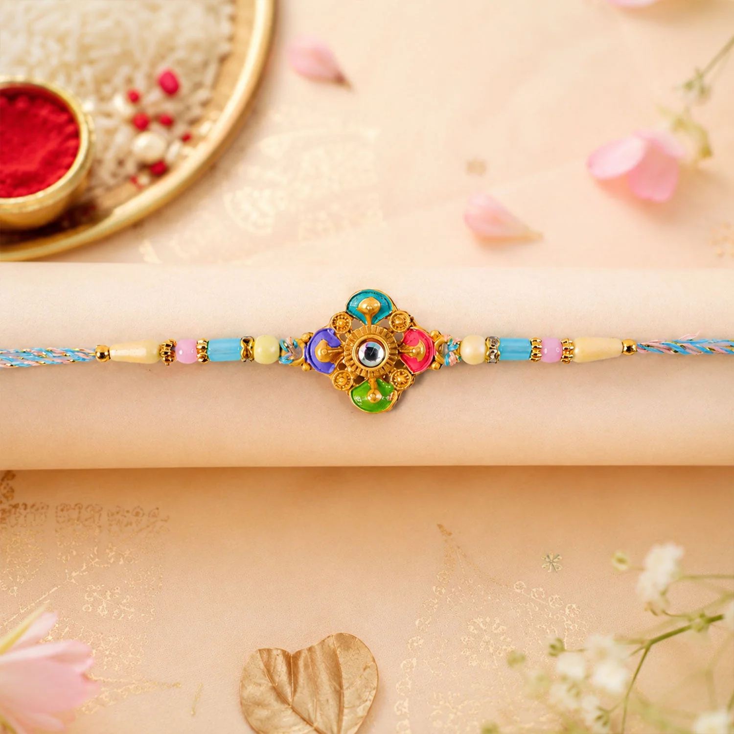 Colourful Meenakari Floral Rakhi – Elegant Traditional Design for Rakshabandhan - Image 4