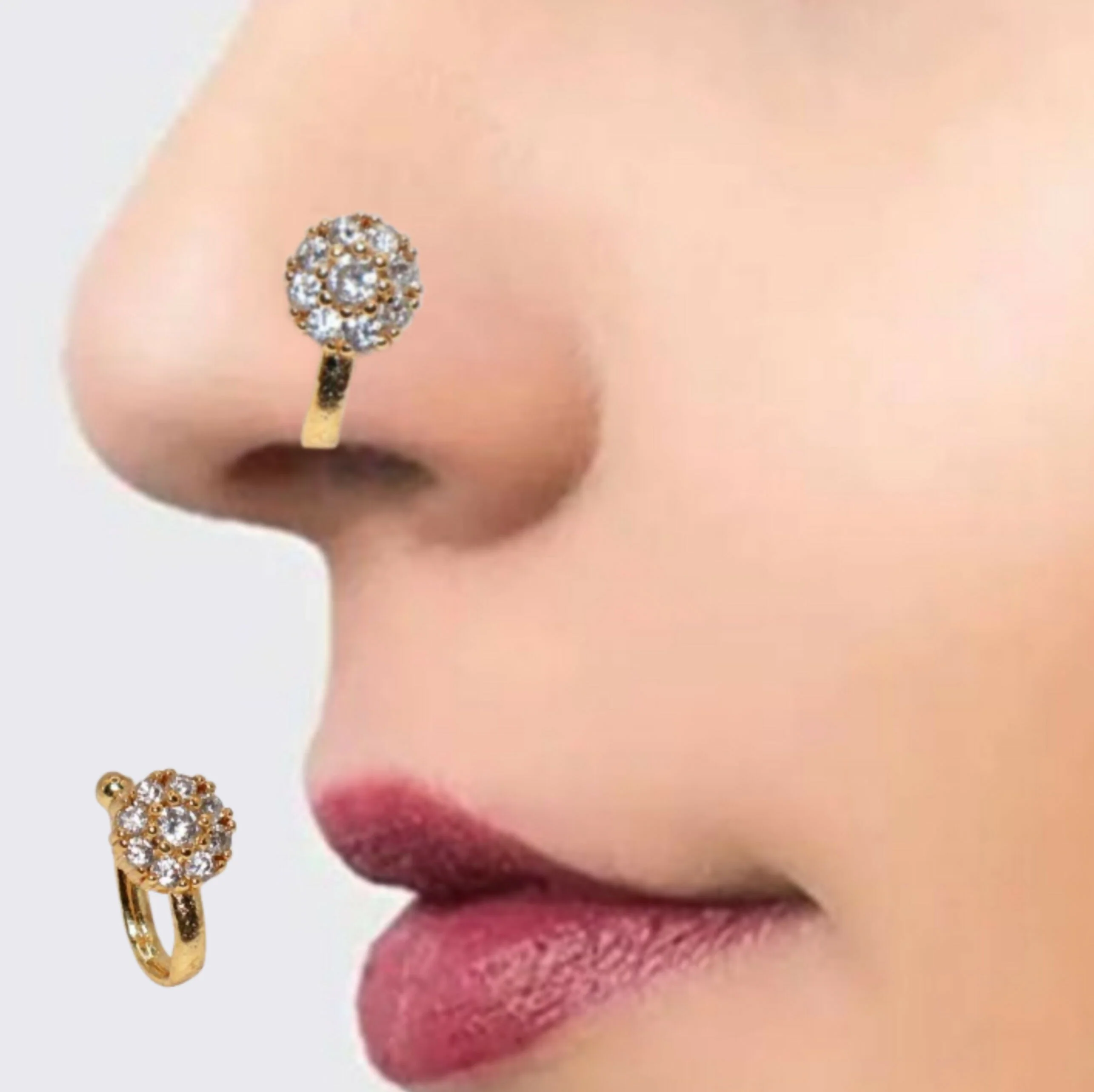 Clip Nose Pin Combo – Gold & Silver Finish, No Piercing Pack of 2