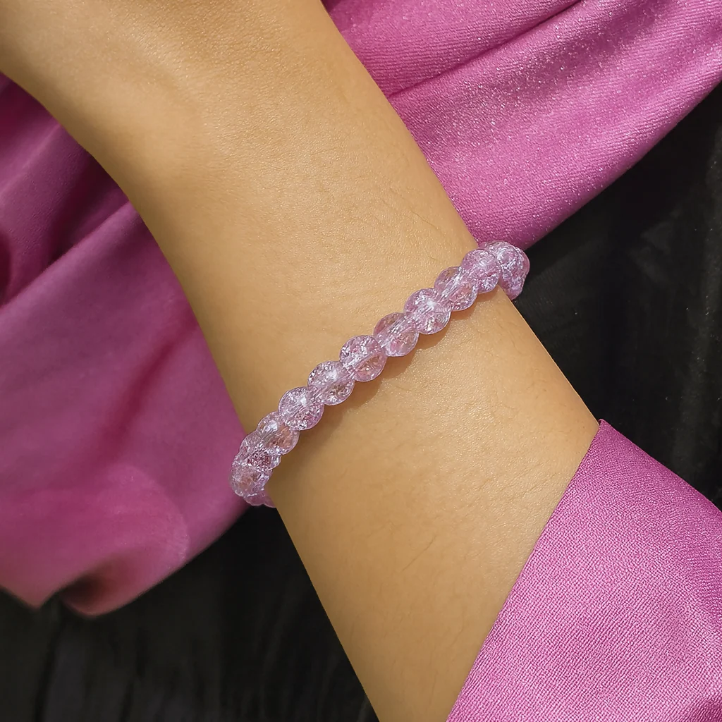 Crystal Crackle Glass Beads Bracelet – Elegant Stretch Design - Image 4