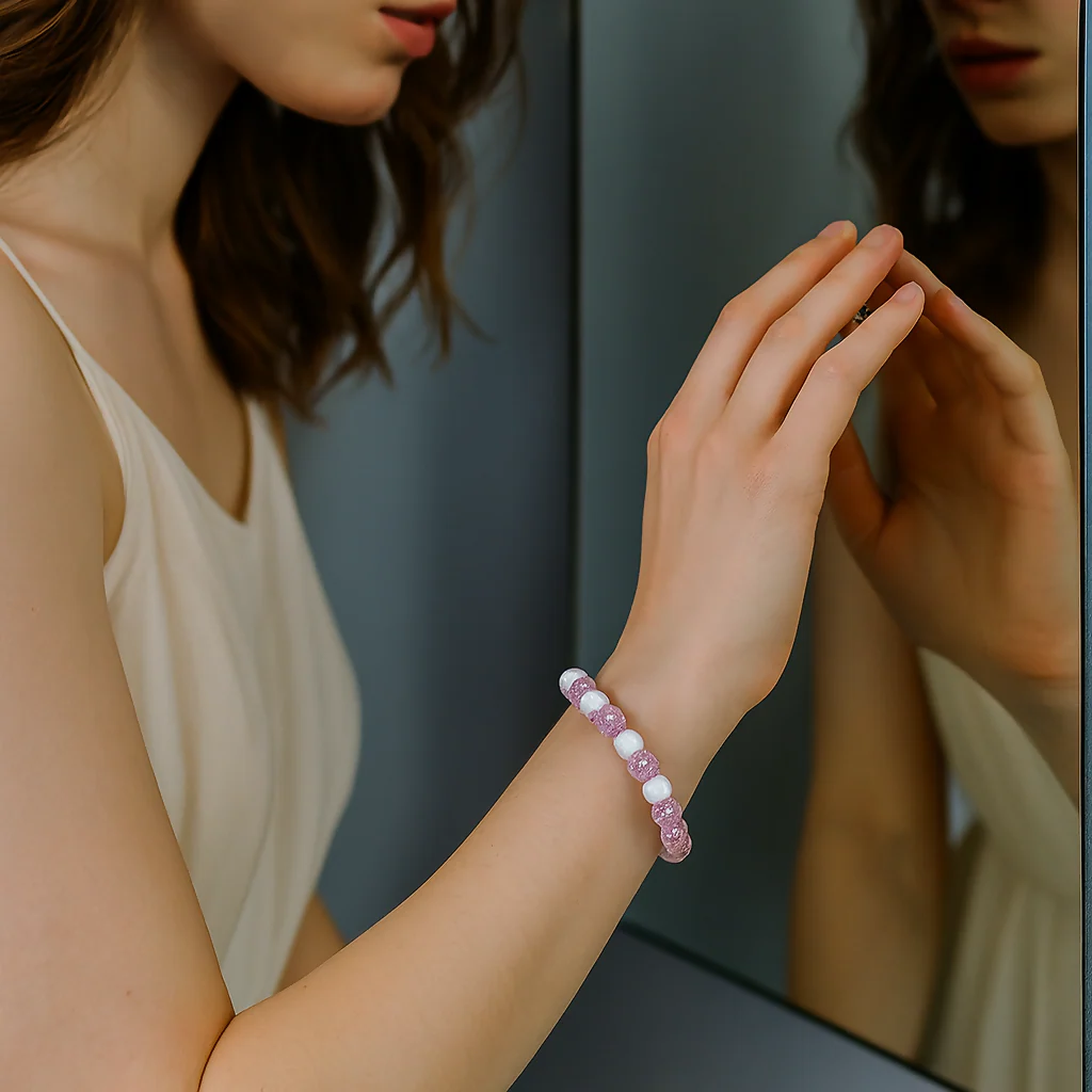 Crystal Crackle Glass Beads Bracelet – Elegant Sparkle & Comfort - Image 4