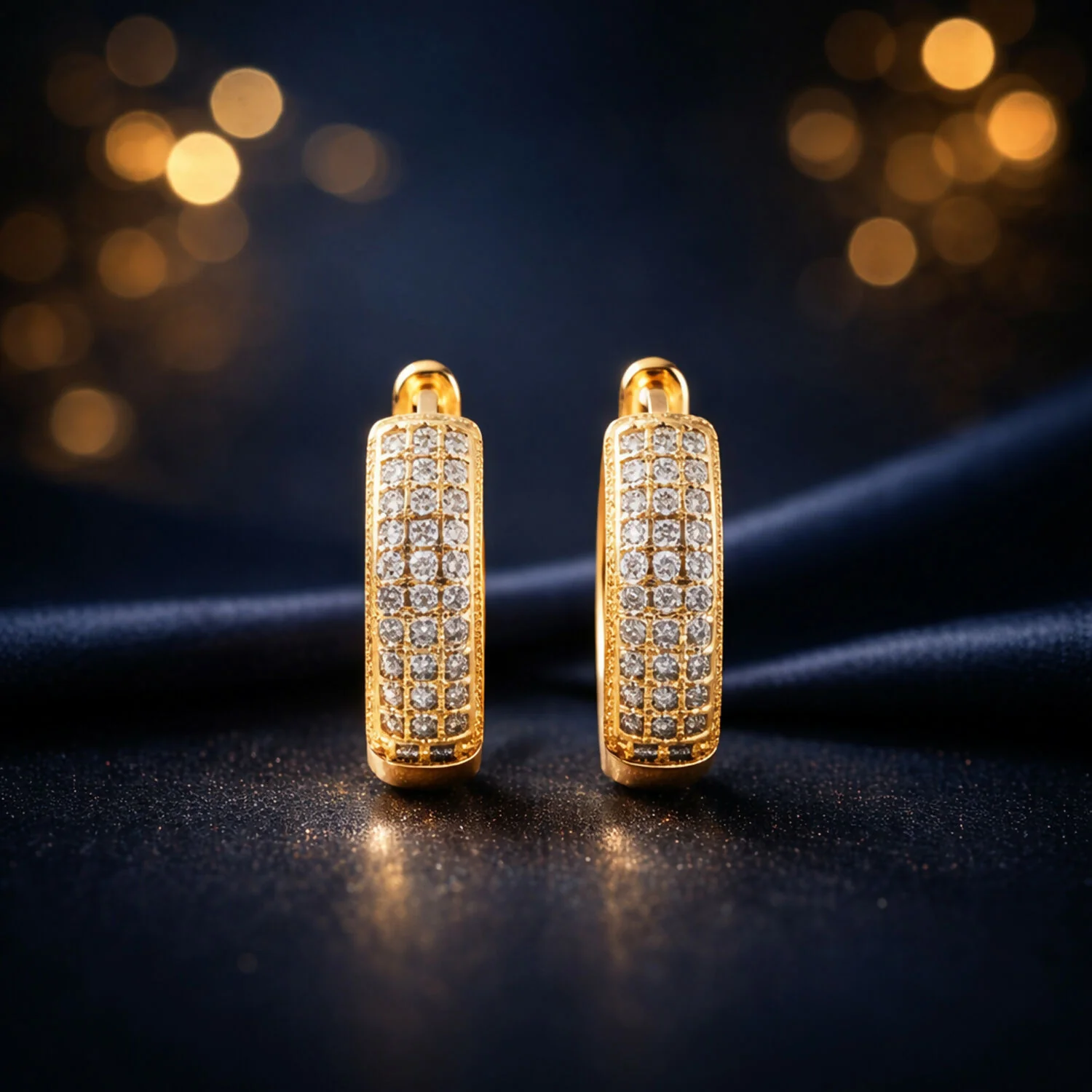 Gold-Tone Hoop Earrings with Crystal Detailing – Elegant Pave Design - Image 3