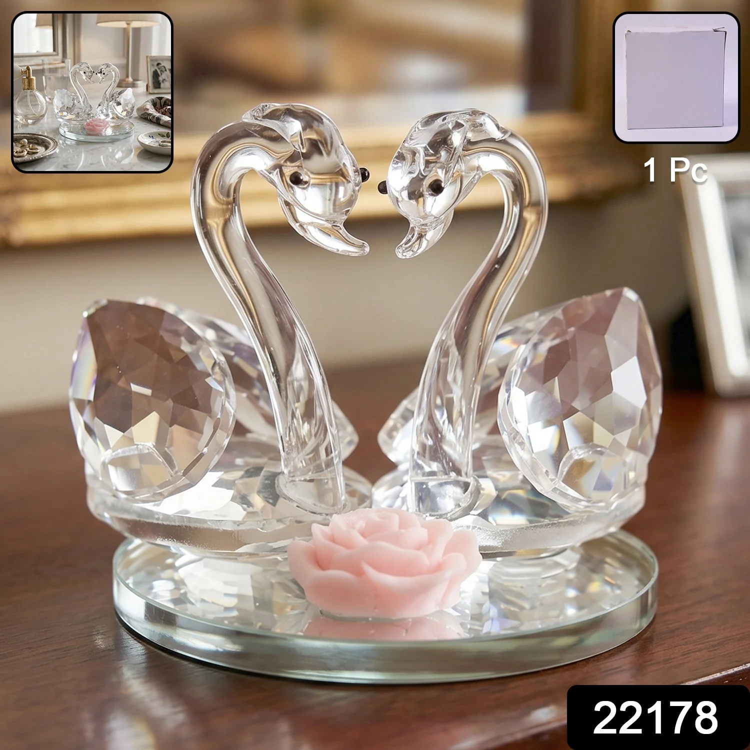 Crystal Swan Pair Showpiece – Elegant Decorative Gift for Love - Image 2
