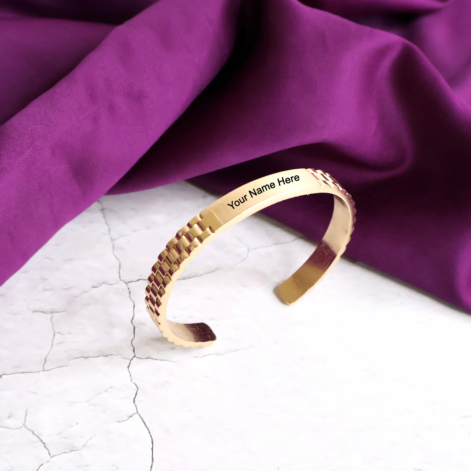 Rose Gold-Plated Personalized Bracelet – Custom Name Engraved Cuff