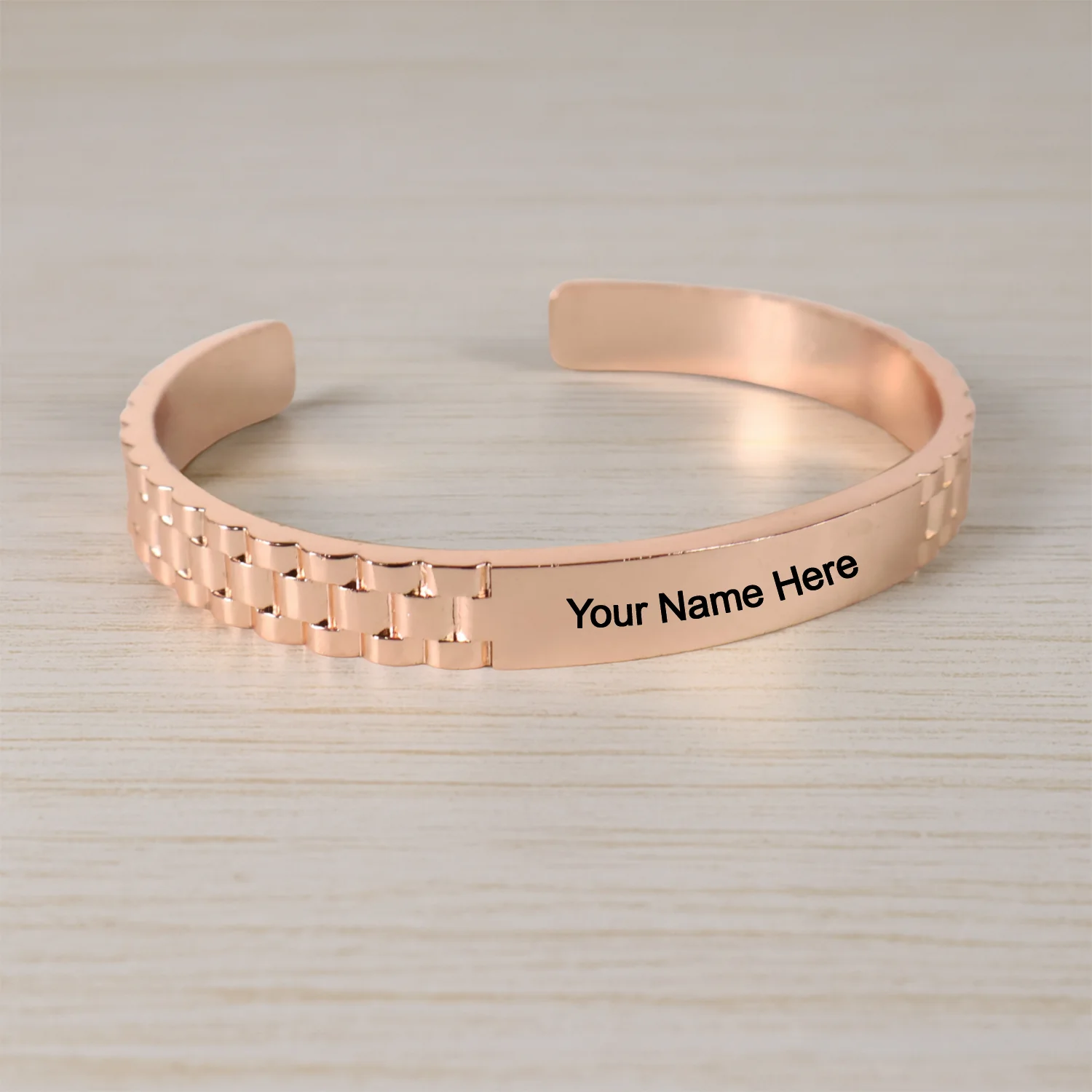 Rose Gold-Plated Personalized Bracelet – Custom Name Engraved Cuff - Image 2