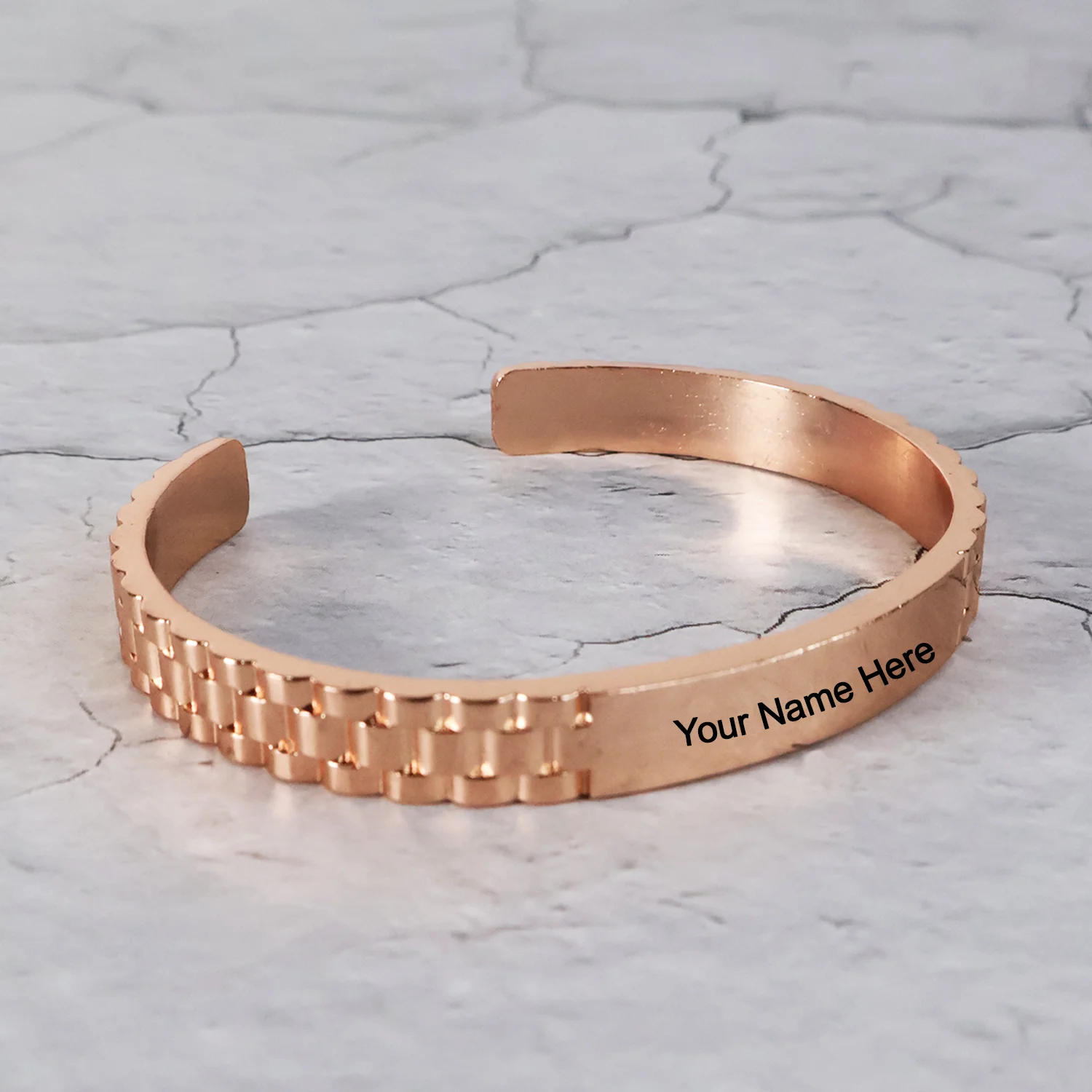 Rose Gold-Plated Personalized Bracelet – Custom Name Engraved Cuff - Image 5