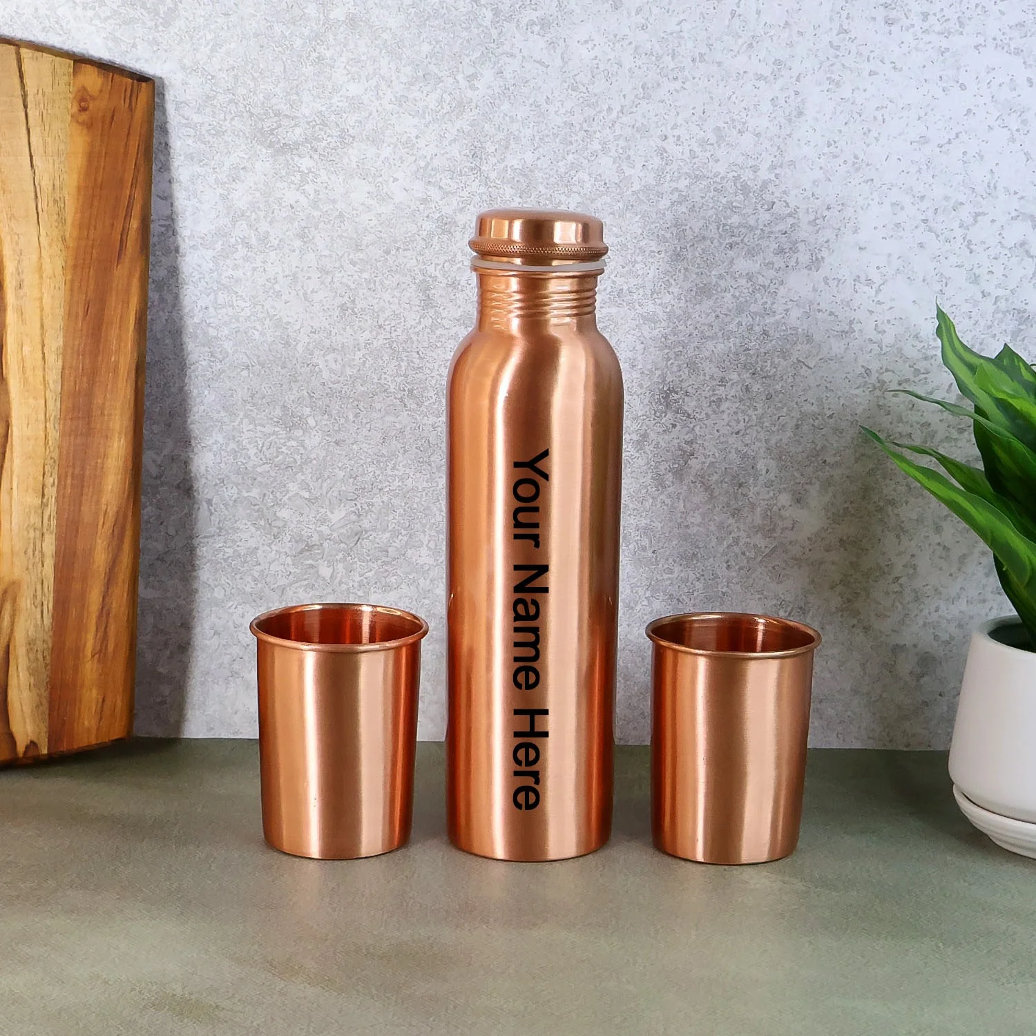 Copper Water Bottle with 2 Glasses – Stylish Leakproof Set