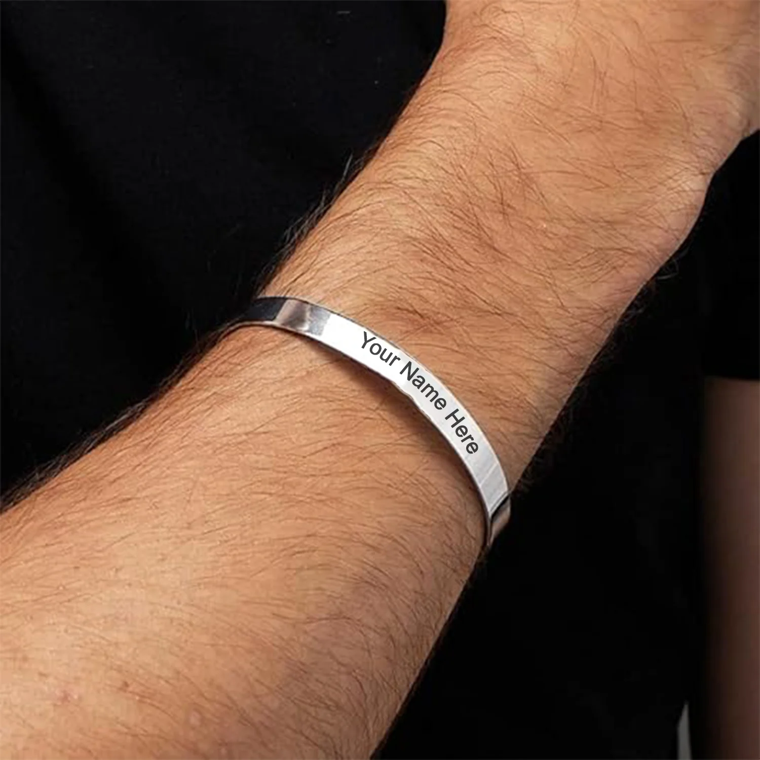 Personalized Silver Kada for Men – Custom Engraved Bracelet | CustomSpot - Image 3
