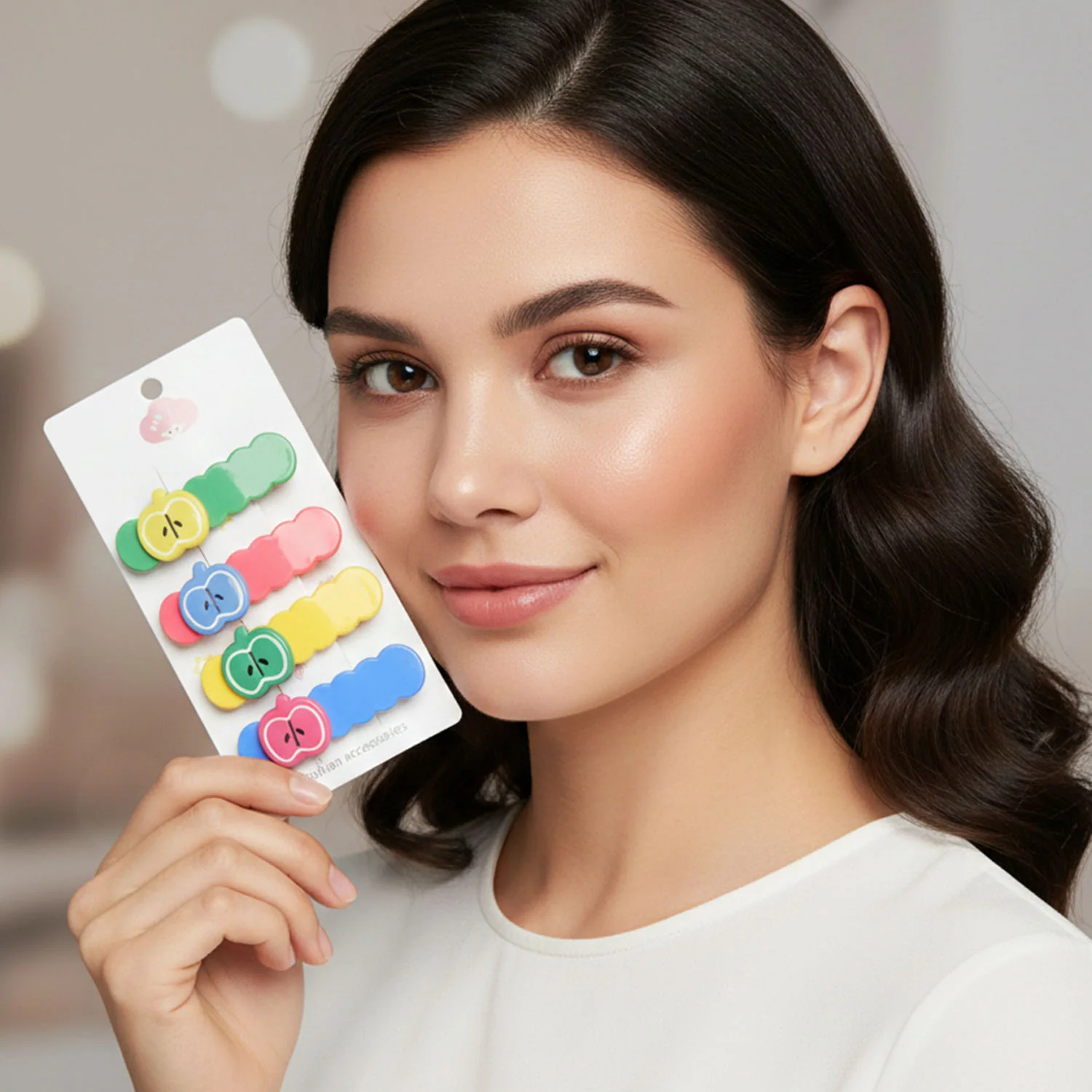 Apple Design Hair Clips, Colorful 4-Pc Set for Girls - Image 3