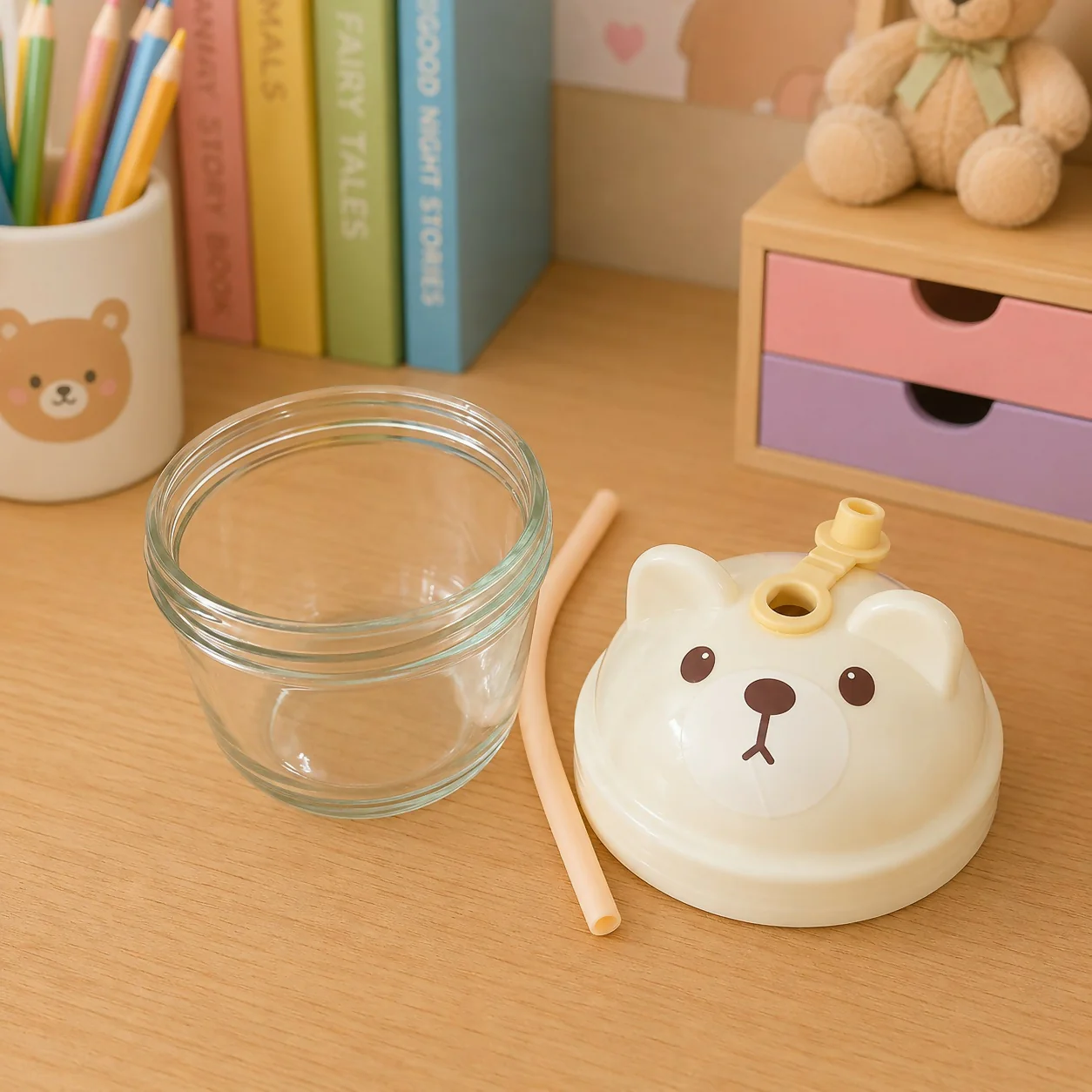 Glass Water Bottle – Leakproof Bear Design for Kids & Adults - Image 3