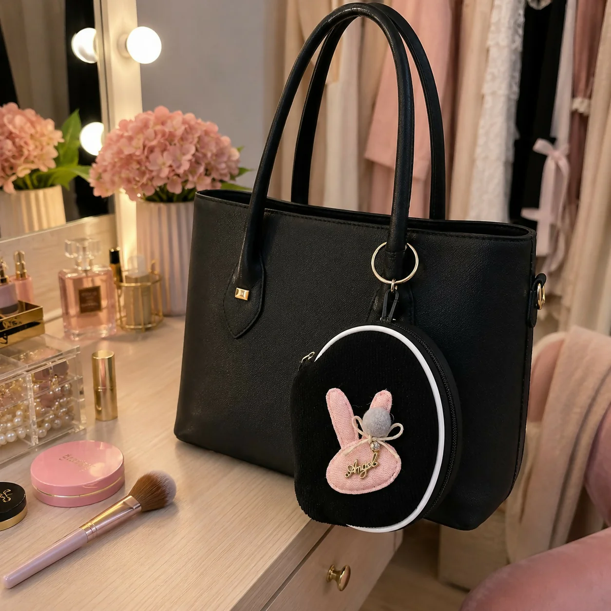 Cute Bunny Mini Coin Pouch with Keychain – Compact & Stylish - Image 3