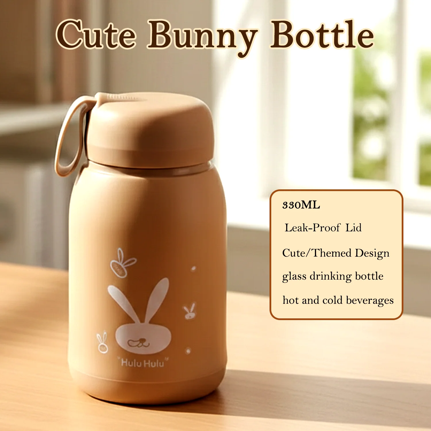 Bunny Print Glass Water Bottle – 330ML Leak-Resistant - Image 4