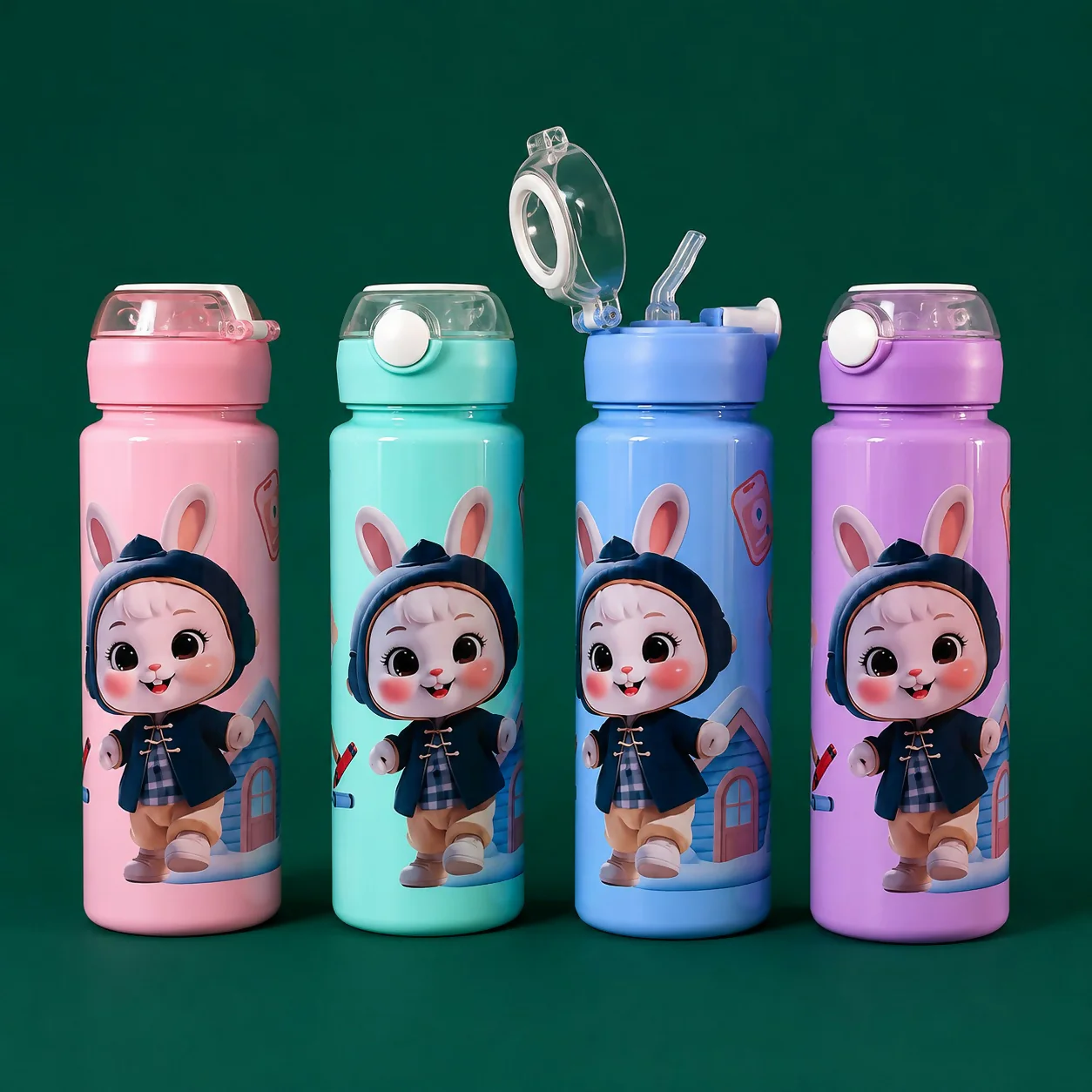 Kids Water Bottle – Adorable Bunny Design with Leakproof Flip Lid - Image 5
