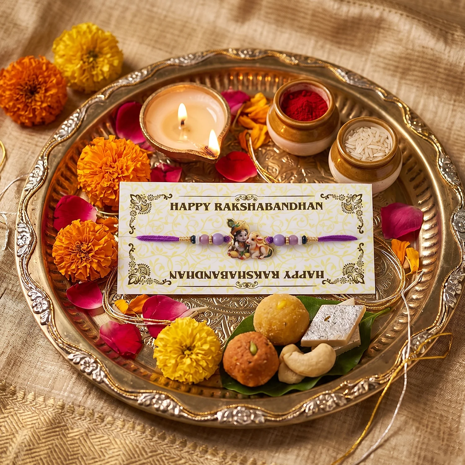 Bal Krishna Rakhi – Divine Cow & Beaded Tradition for Raksha Bandhan - Image 3