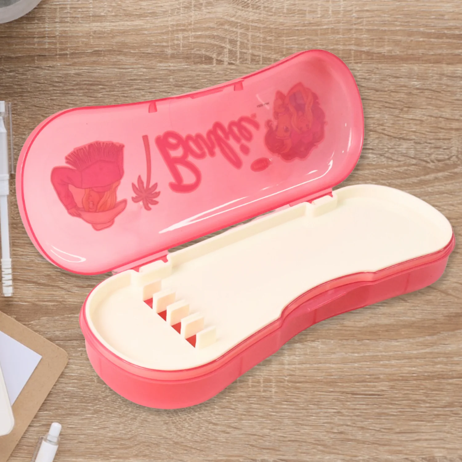 Plastic Compass Box for Kids – Cute Cartoon Dual Tray Organizer - Image 3