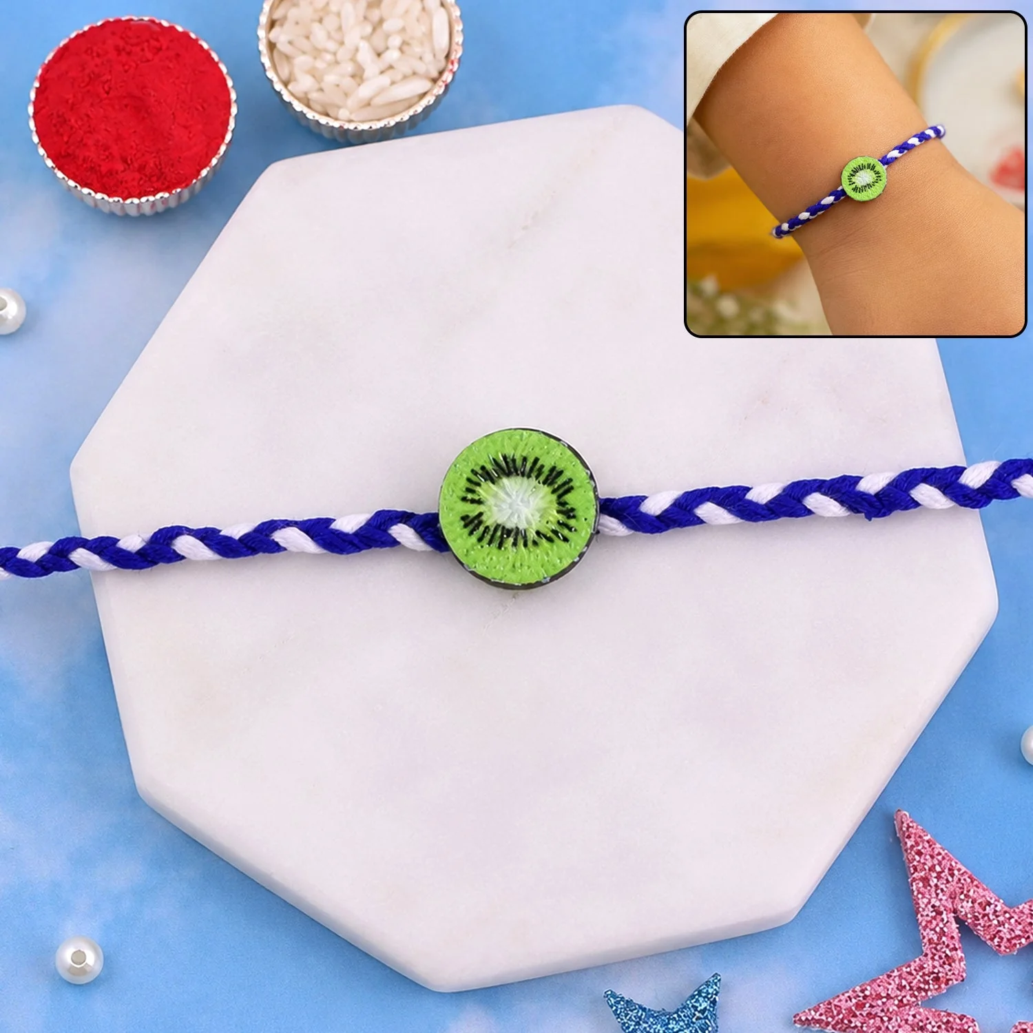 Rakhi – Stylish Kiwi Fruit Charm for Brother's Festive Gift