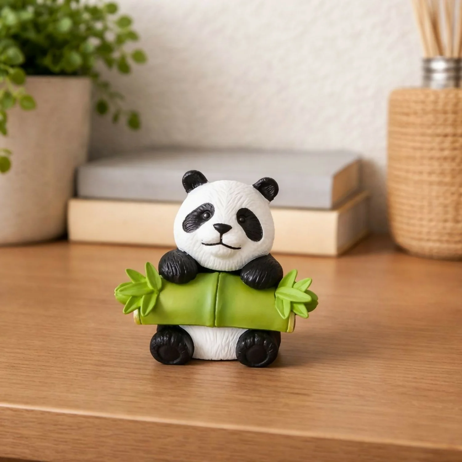 Panda Holding Bamboo Showpiece – Cute Mini Resin Decor