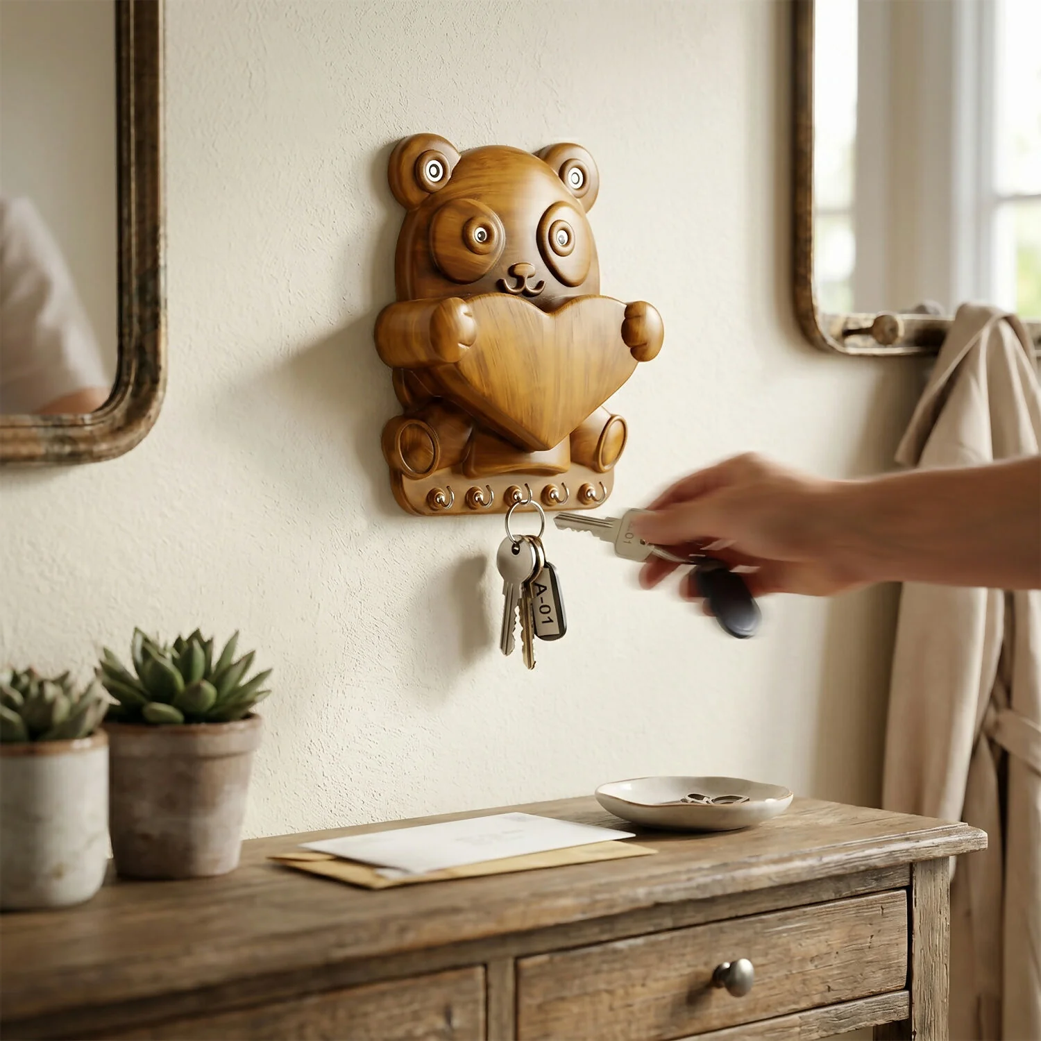 Key Holder – Cute Panda Wall Mount with Storage Pocket - Image 4