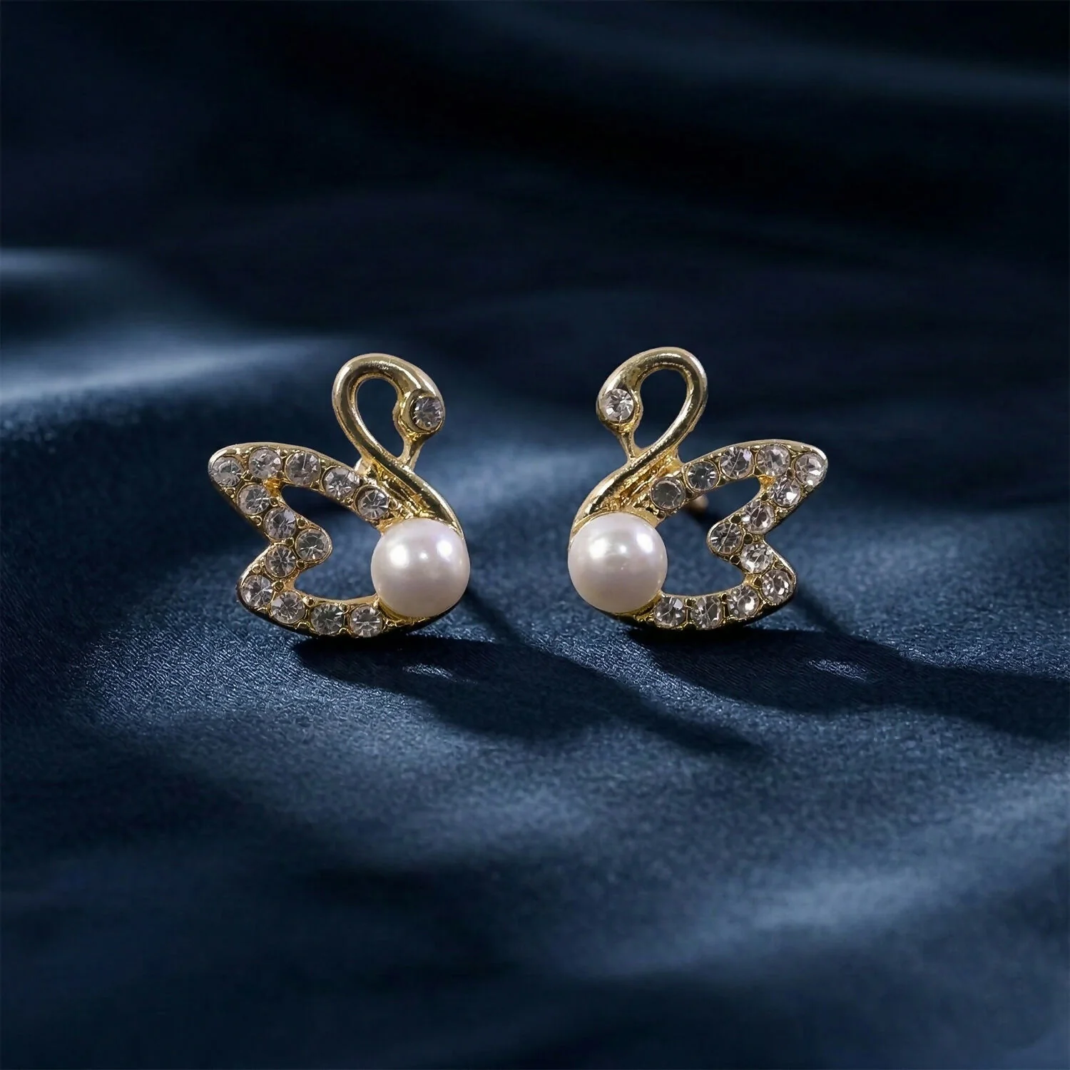 Pearl Butterfly Stud Earrings – Gold Plated Elegant Design | HV - Image 4