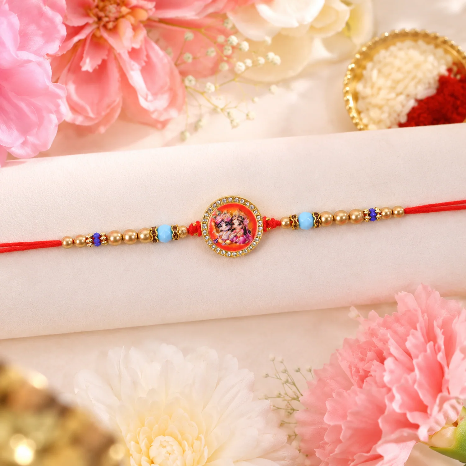 Cute Radha Krishna Charm Premium Traditional Designer Rakhi for Brother - Image 2