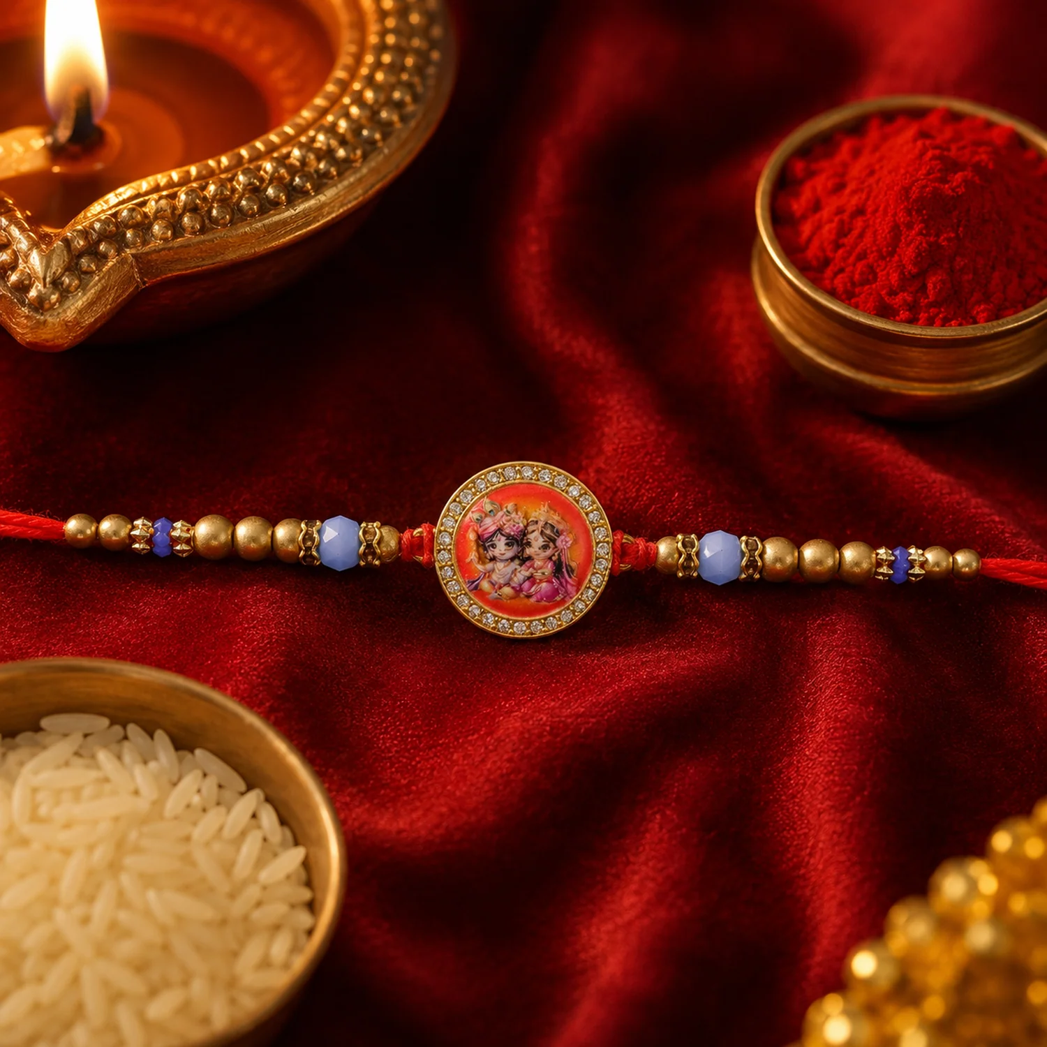 Cute Radha Krishna Charm Premium Traditional Designer Rakhi for Brother - Image 3