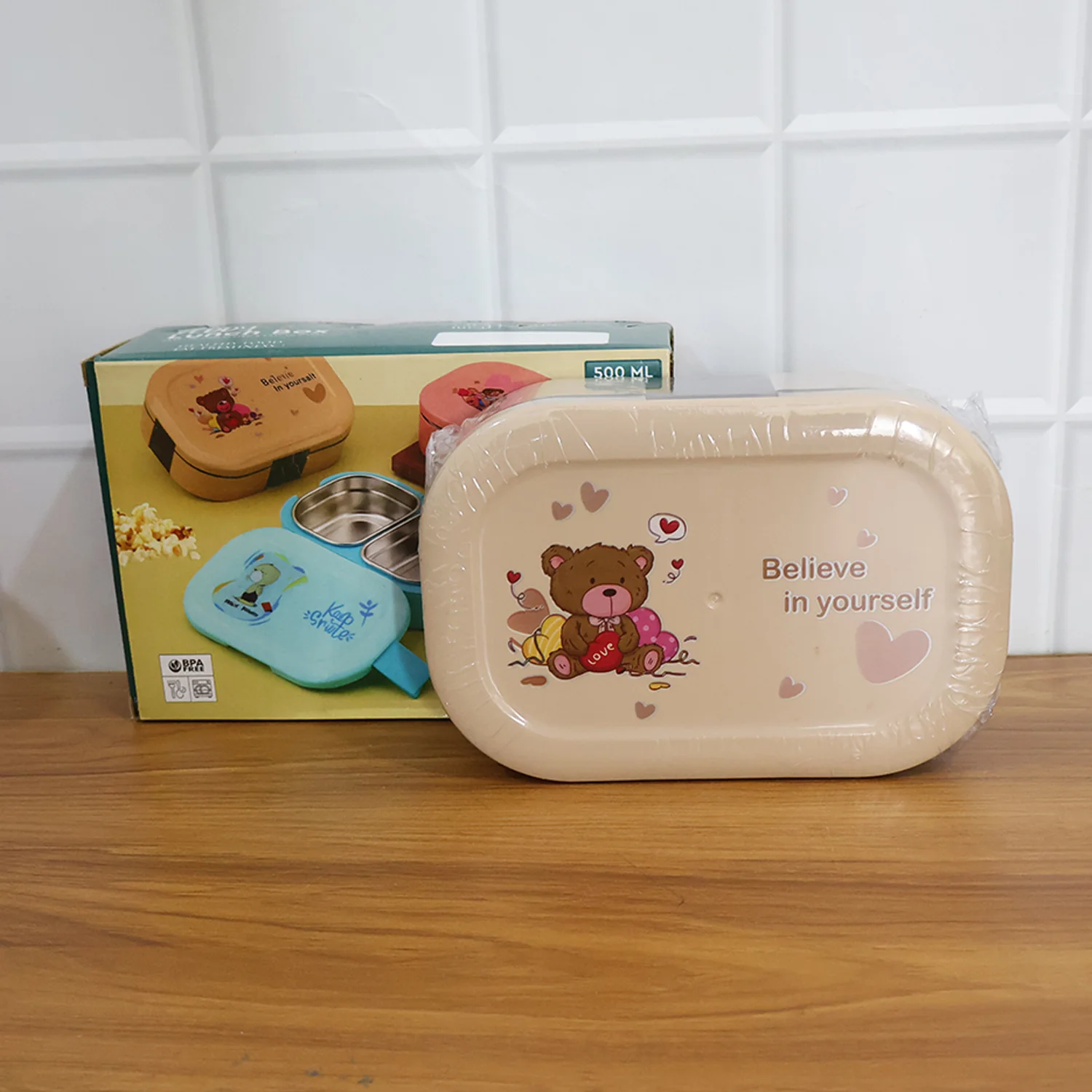 Kids Lunch Box – Cute Teddy Printed 500 ML with Stainless Steel Containers - Image 9