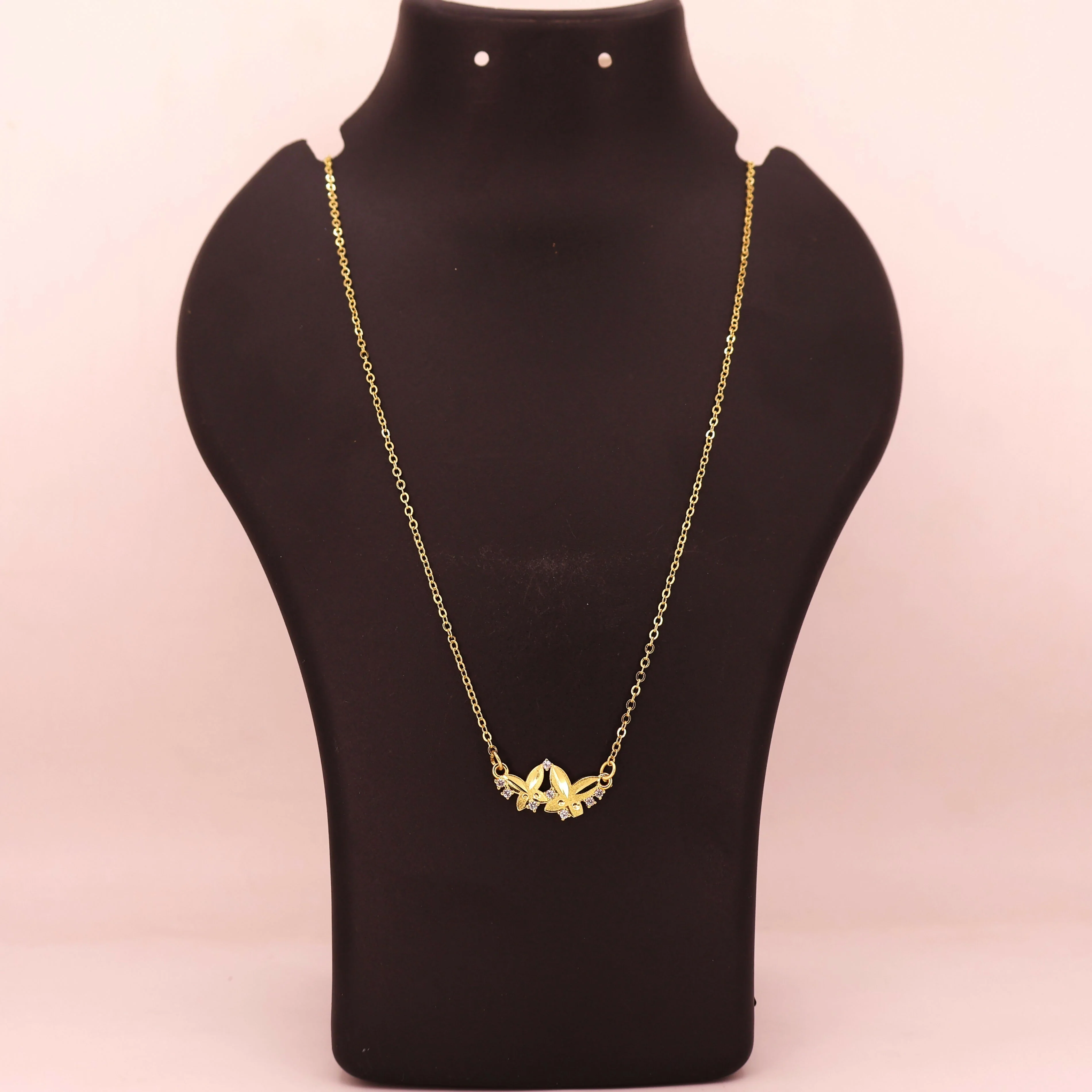 Double Butterfly Gold-Plated Necklace – Elegant Pink Crystal Accent - Image 4