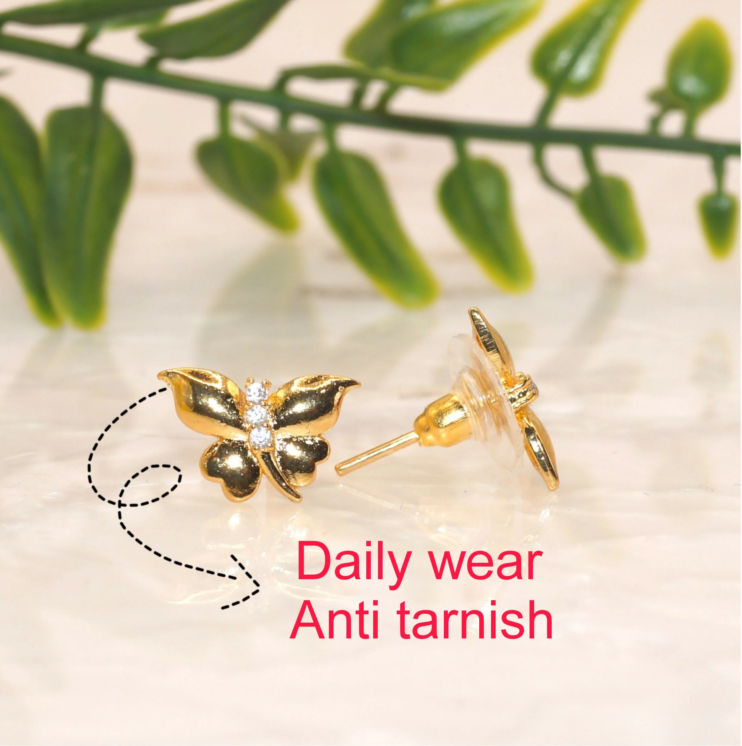 Gold Butterfly Stud Earrings – Dainty & Elegant for Women - Image 3