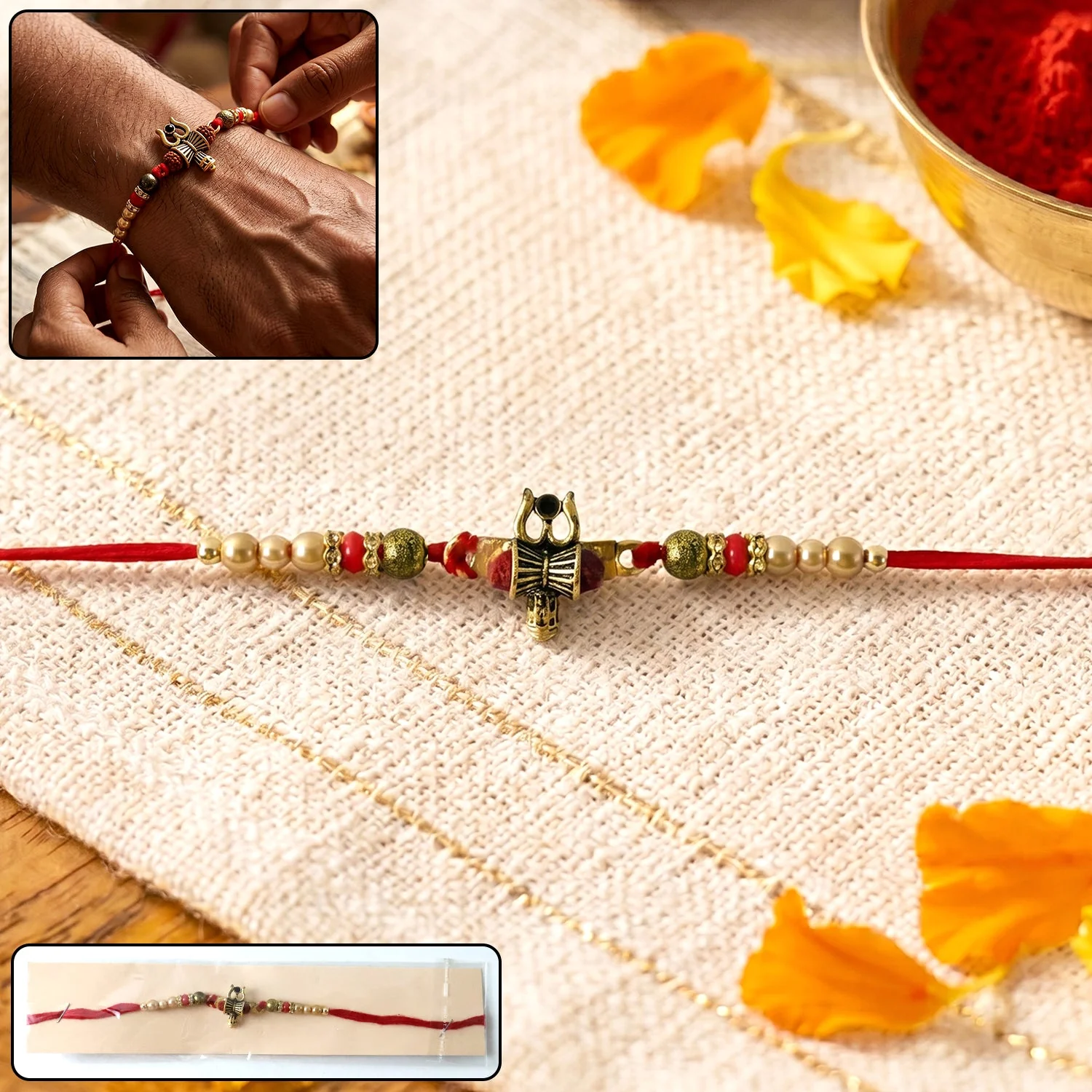 Rakhi – Traditional Damru Trishul Beaded Design for Raksha Bandhan