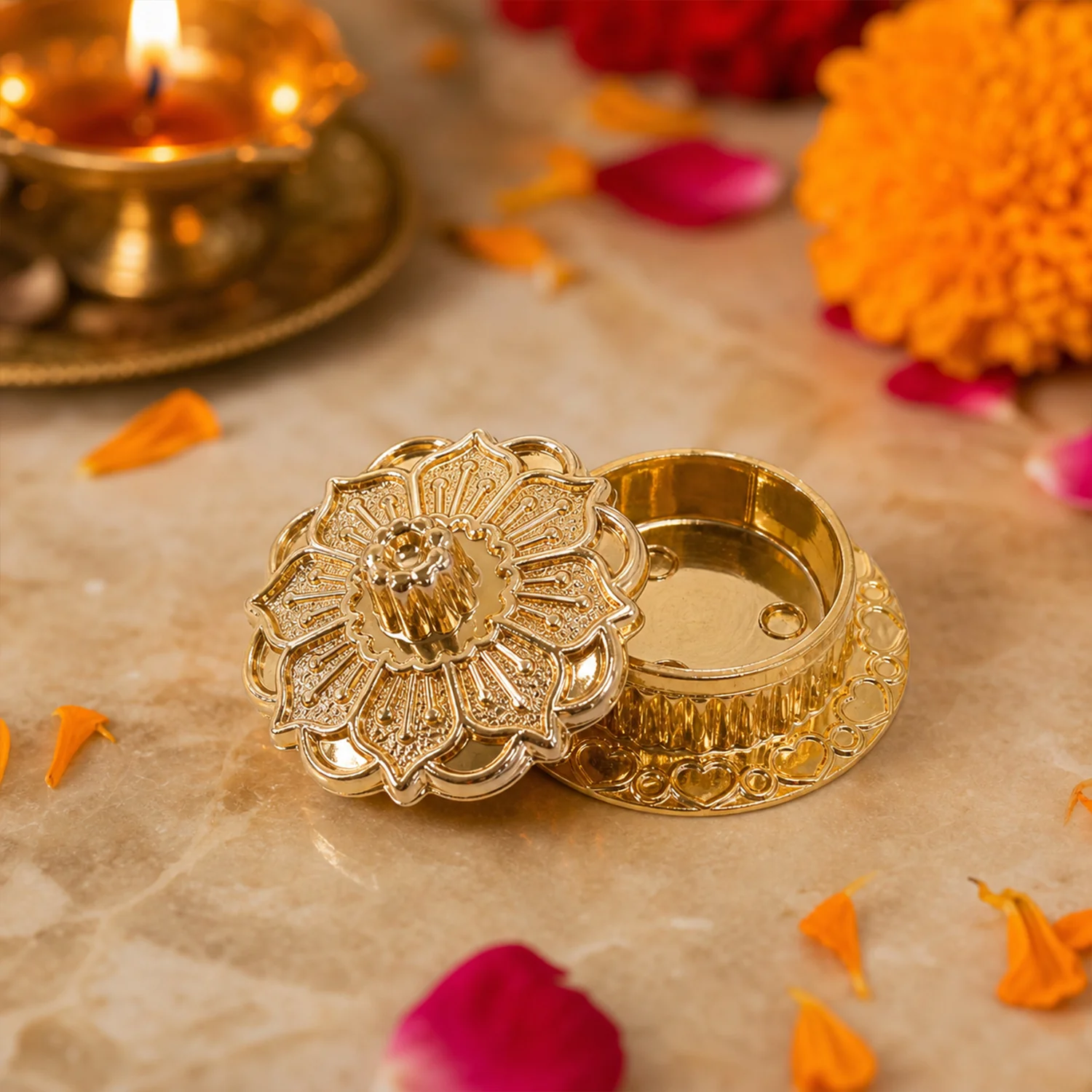 Golden Pooja Kankavati – Elegant Religious Storage Container - Image 9