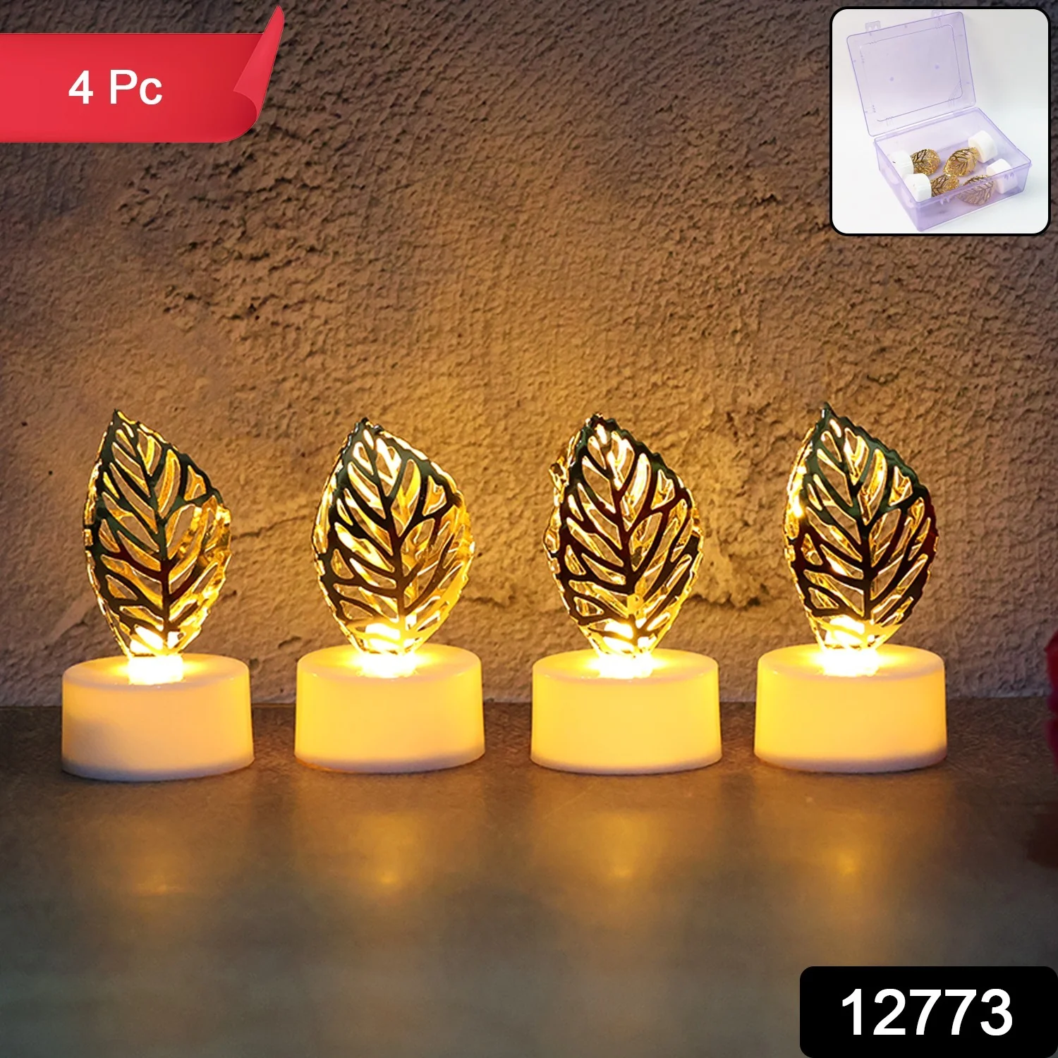 Golden Leaf LED Candles – Set of 4 Flameless Decorative Lights - Image 2