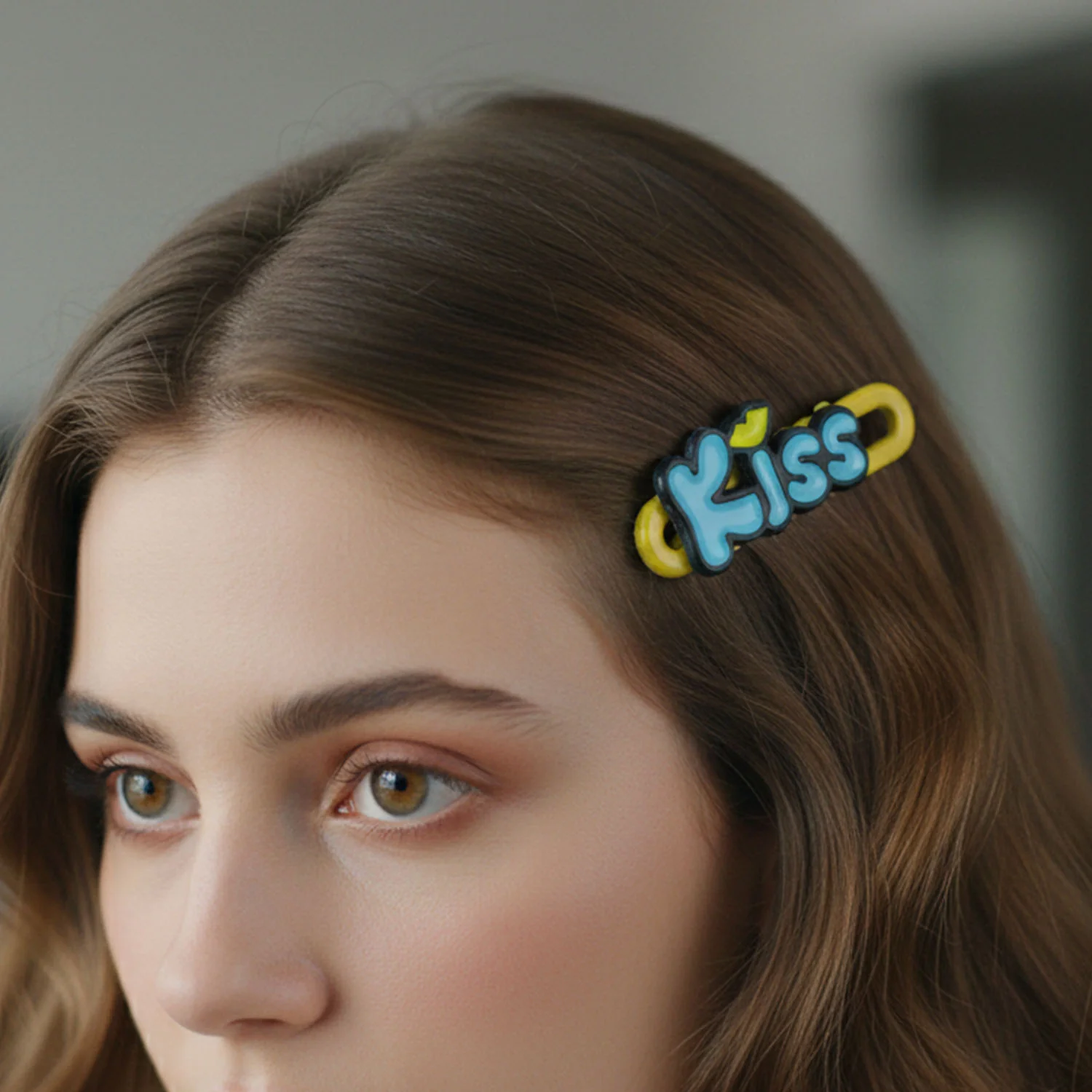 Kiss Text Hair Clip Set – Trendy 4-Piece Decorative Hair Accessories - Image 3