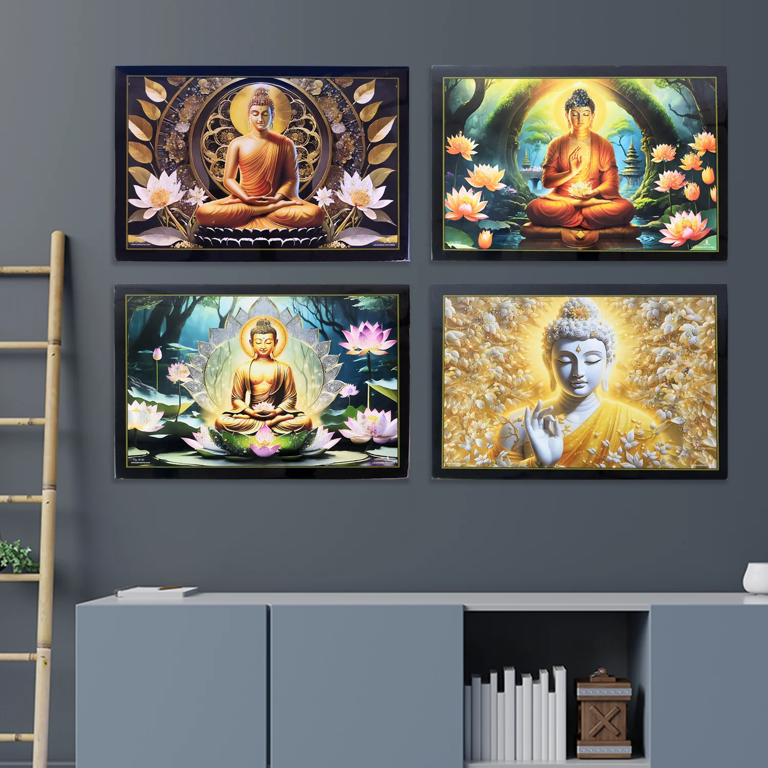 Lord Buddha Wall Painting – Spiritual Decor with Wooden Frame - Image 4