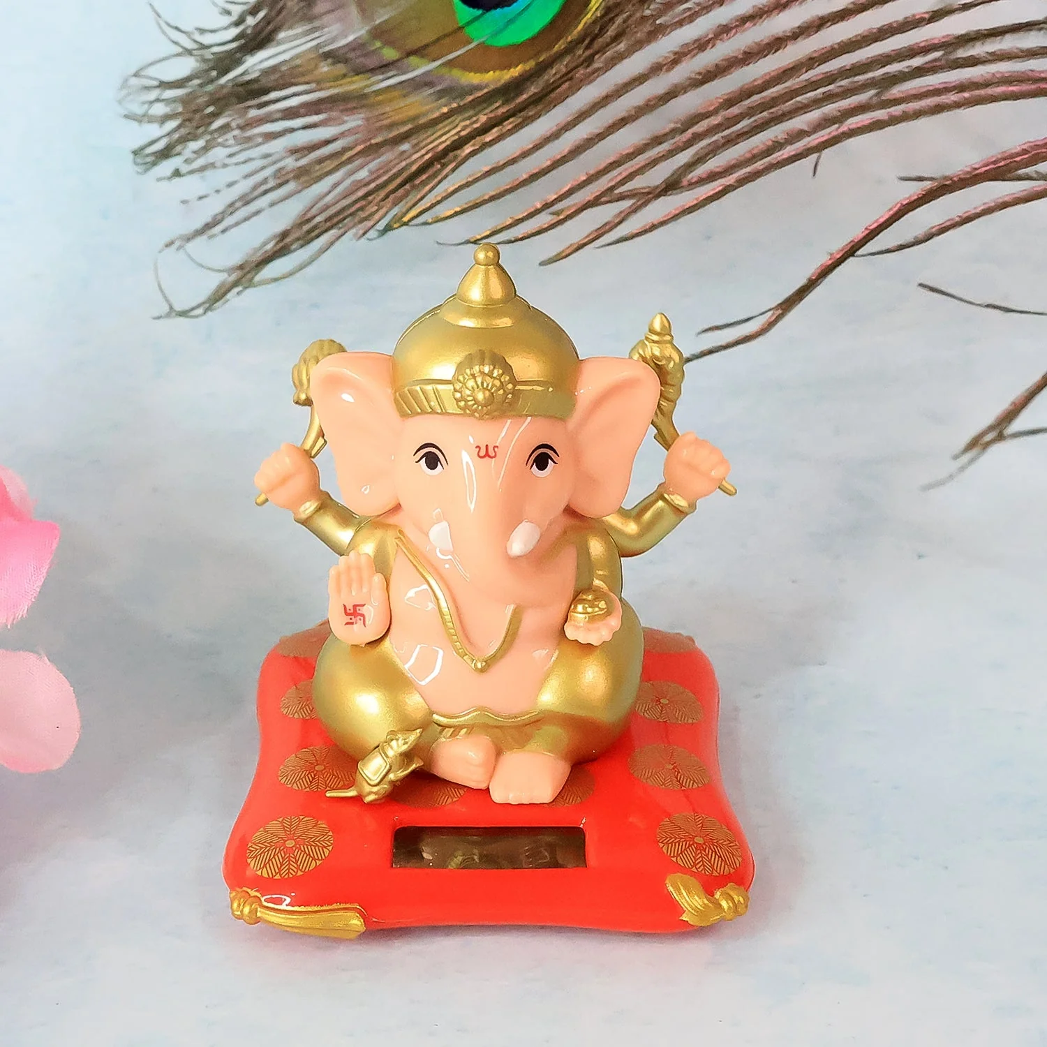 Lord Ganesh Idol with Solar-Powered Base – Medium Decorative Statue - Image 3