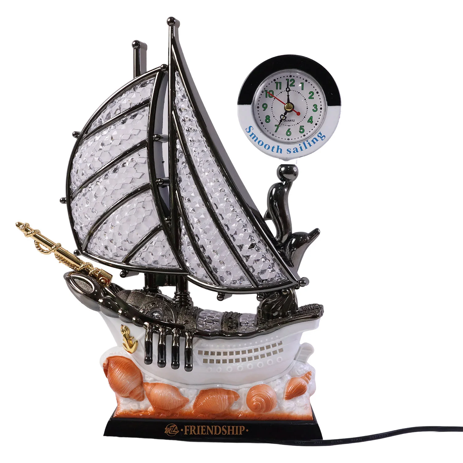 Ship Shape Clock Lamp – Nautical Decorative Table Lamp with Warm LED - Image 5