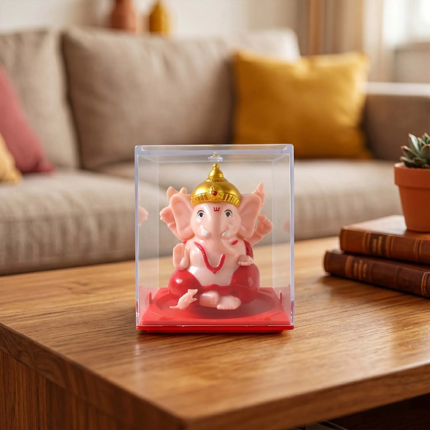 Hand-Moving Small Ganesha Idol – Vibrant Red & Gold Decor - Image 8