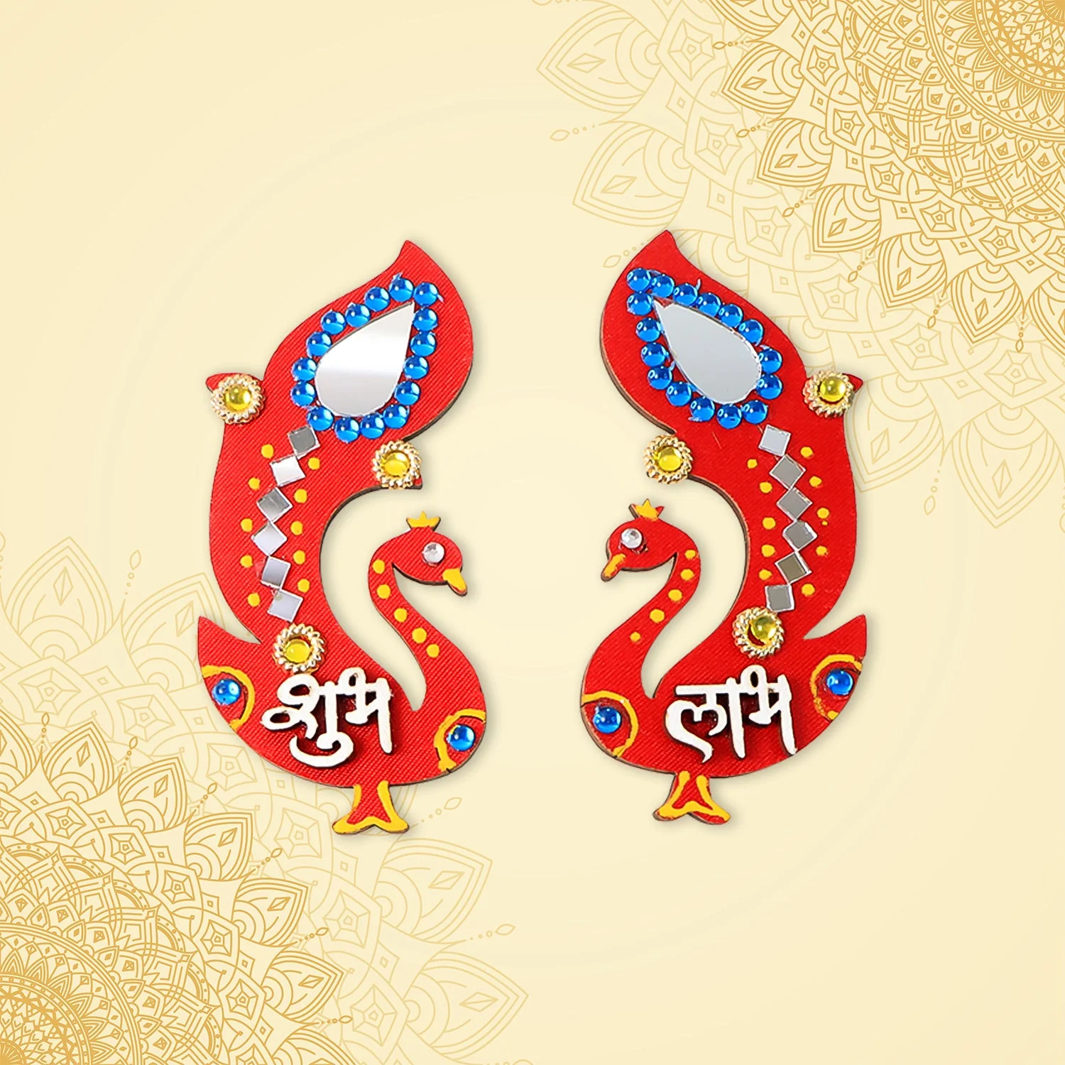 Shubh Labh Wall Hanging – Traditional Peacock Wooden Décor Set