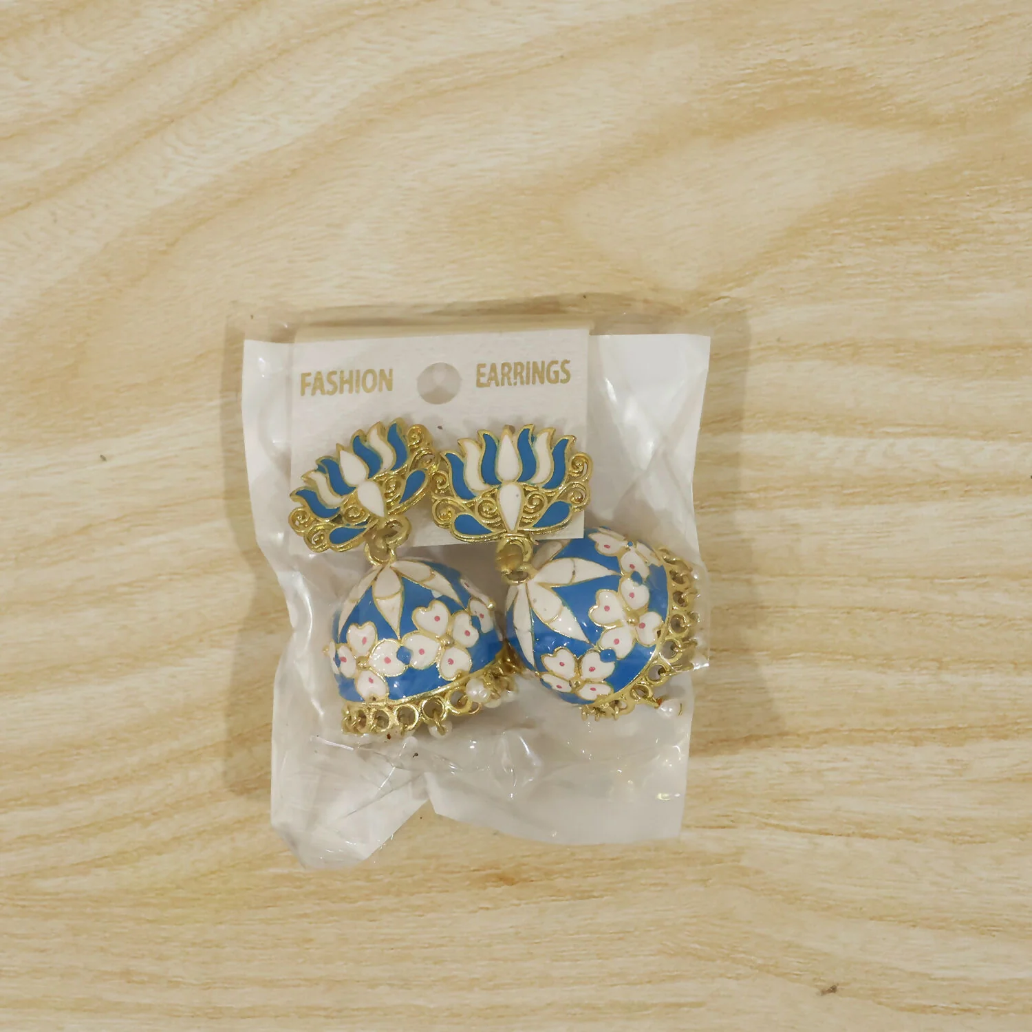Blue Lotus Jhumka Earrings – Elegant Pearl Drop Design - Image 7